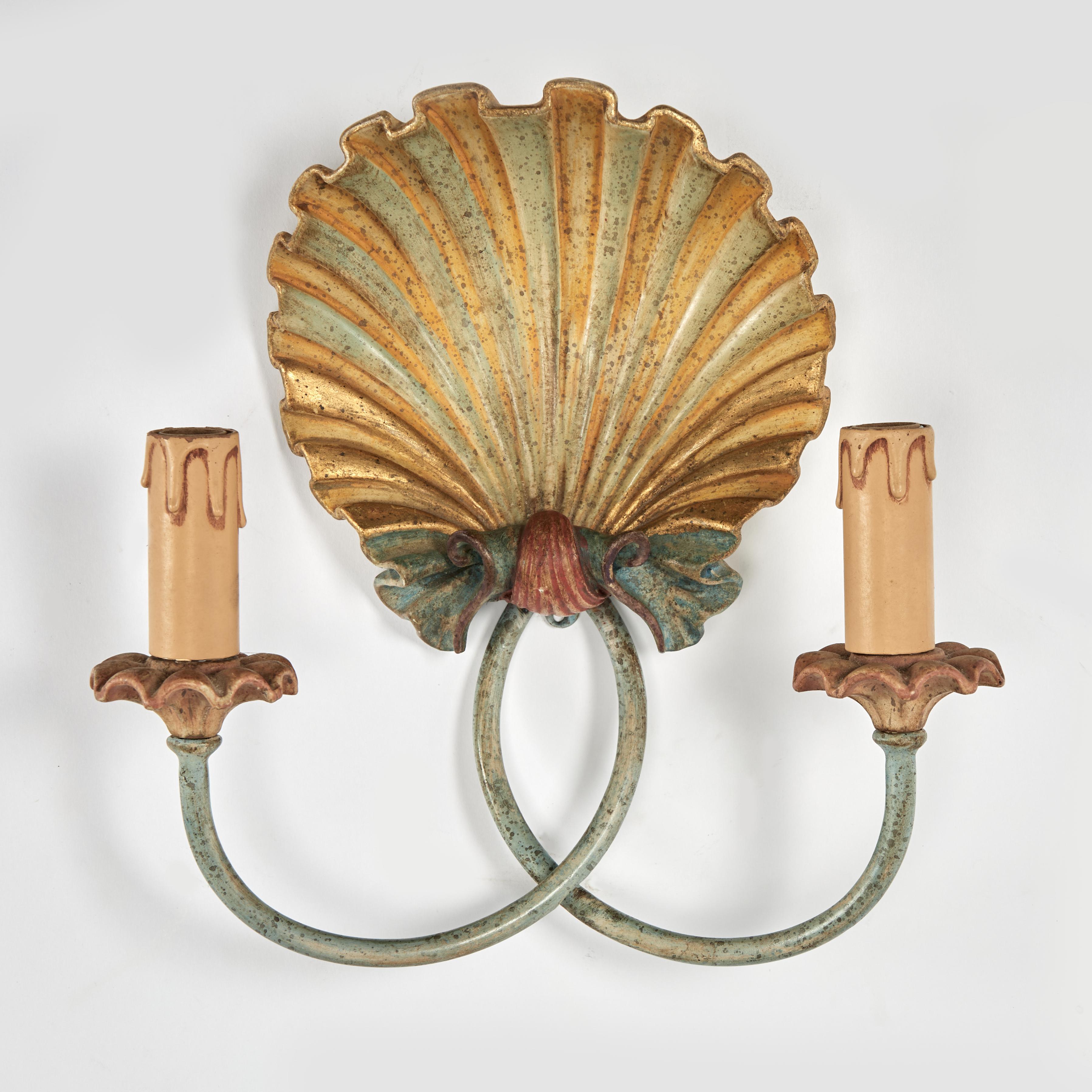 20th Century Antique Italian Three Piece Sconce Set with Seashell and Cat Tails For Sale