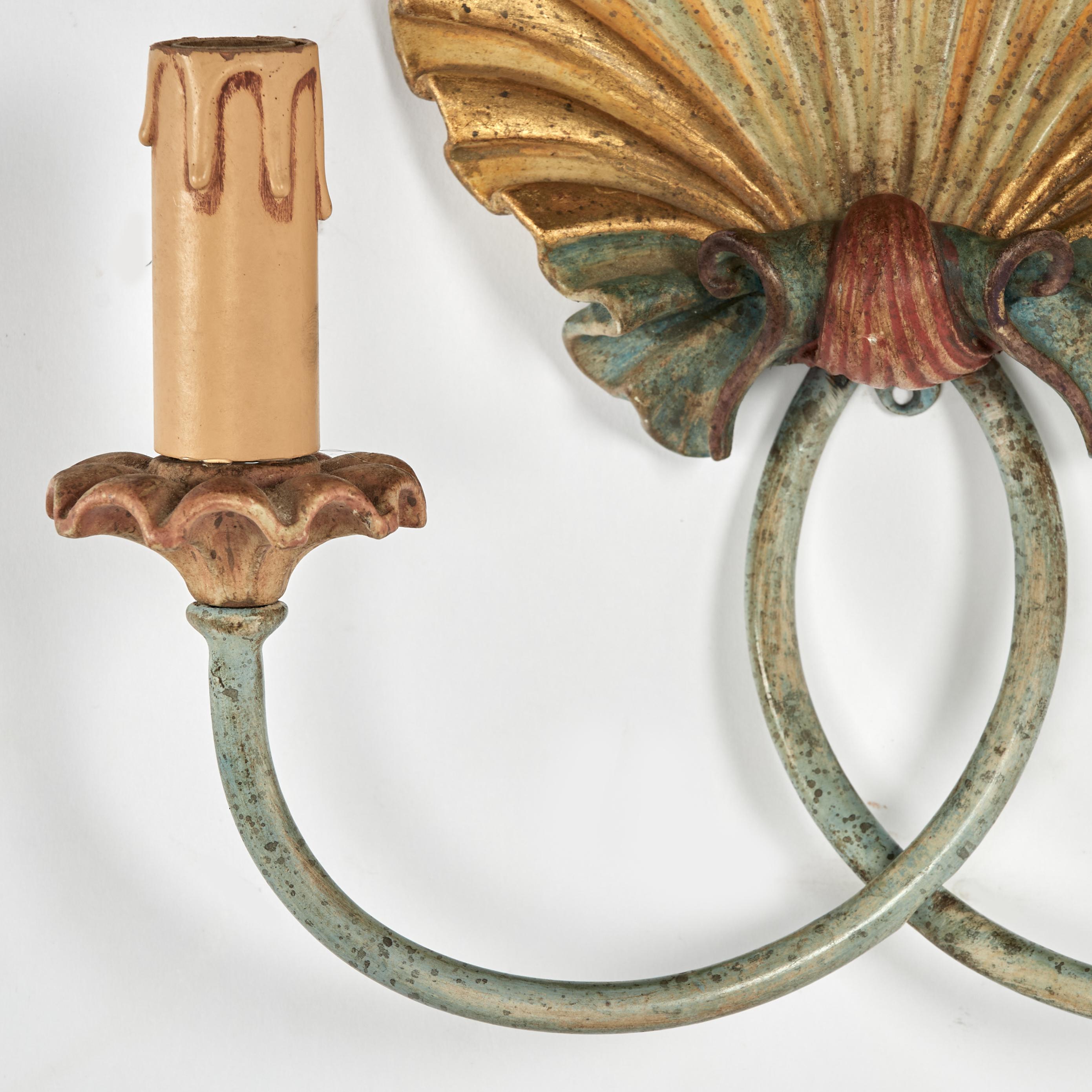 Antique Italian Three Piece Sconce Set with Seashell and Cat Tails For Sale 1