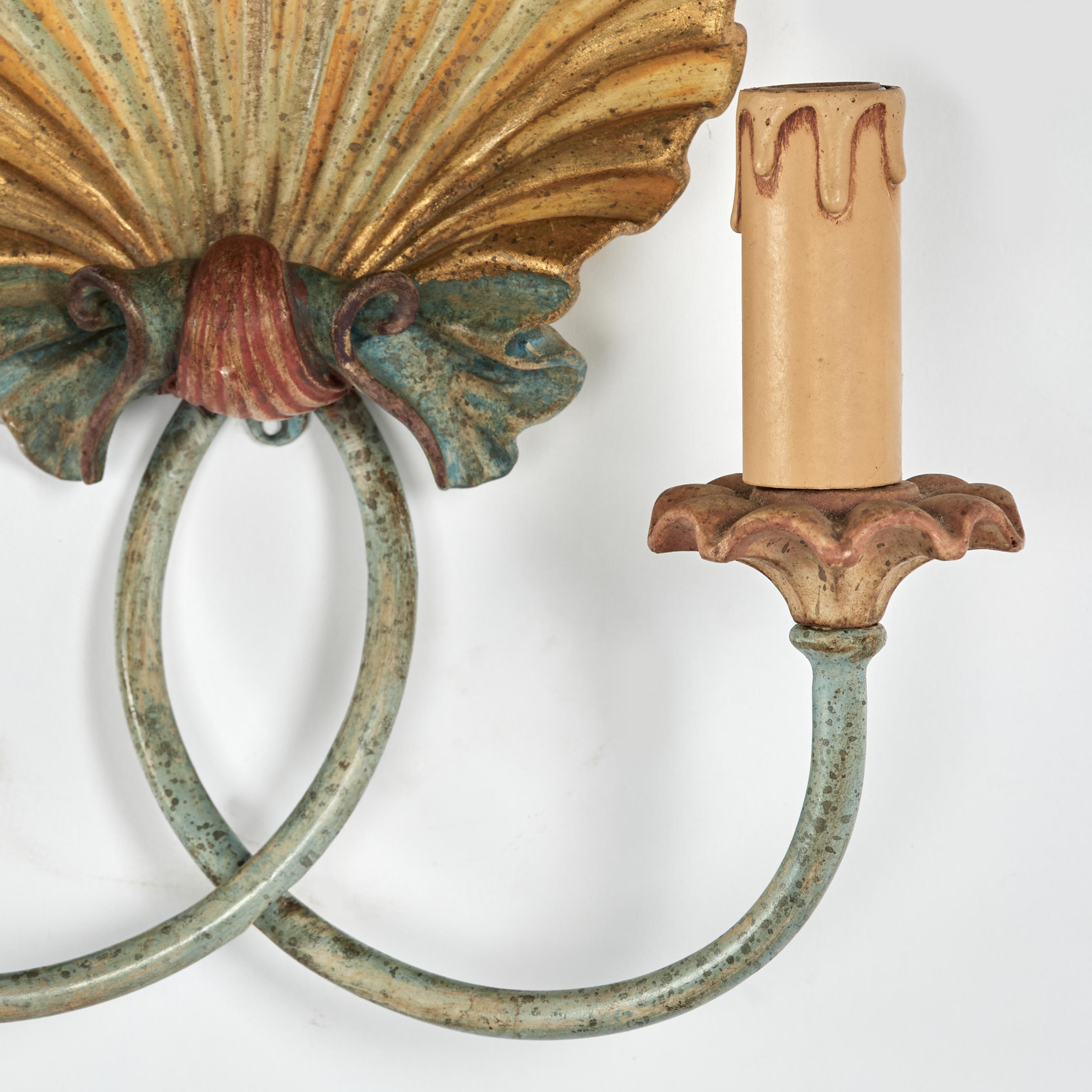 Antique Italian Three Piece Sconce Set with Seashell and Cat Tails For Sale 2