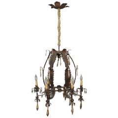 Antique Italian Tole Leaf Chandelier