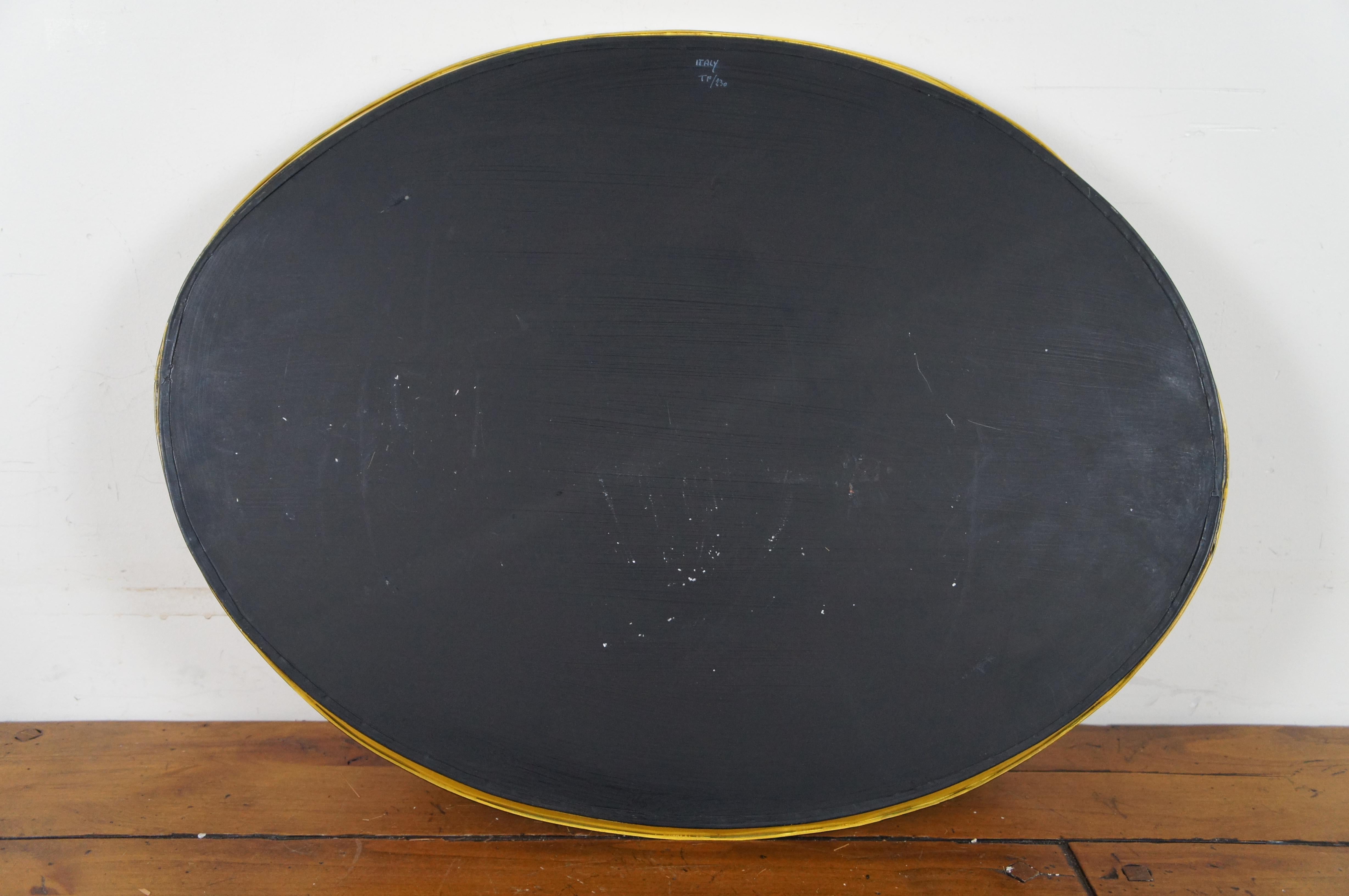 Antique Italian Toleware French Provincial Toile Tray Oval Lithograph Landscape For Sale 4