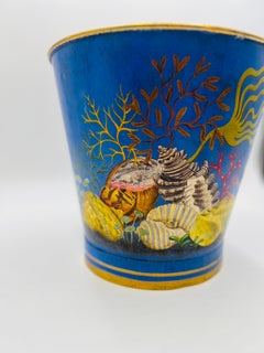Antique Italian Toleware Waste Basket or Trash Can With Oceanic Sea Life Theme