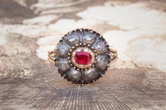 Antique Italian Traditional Garnet and Diamond Cluster Ring Georgian Era