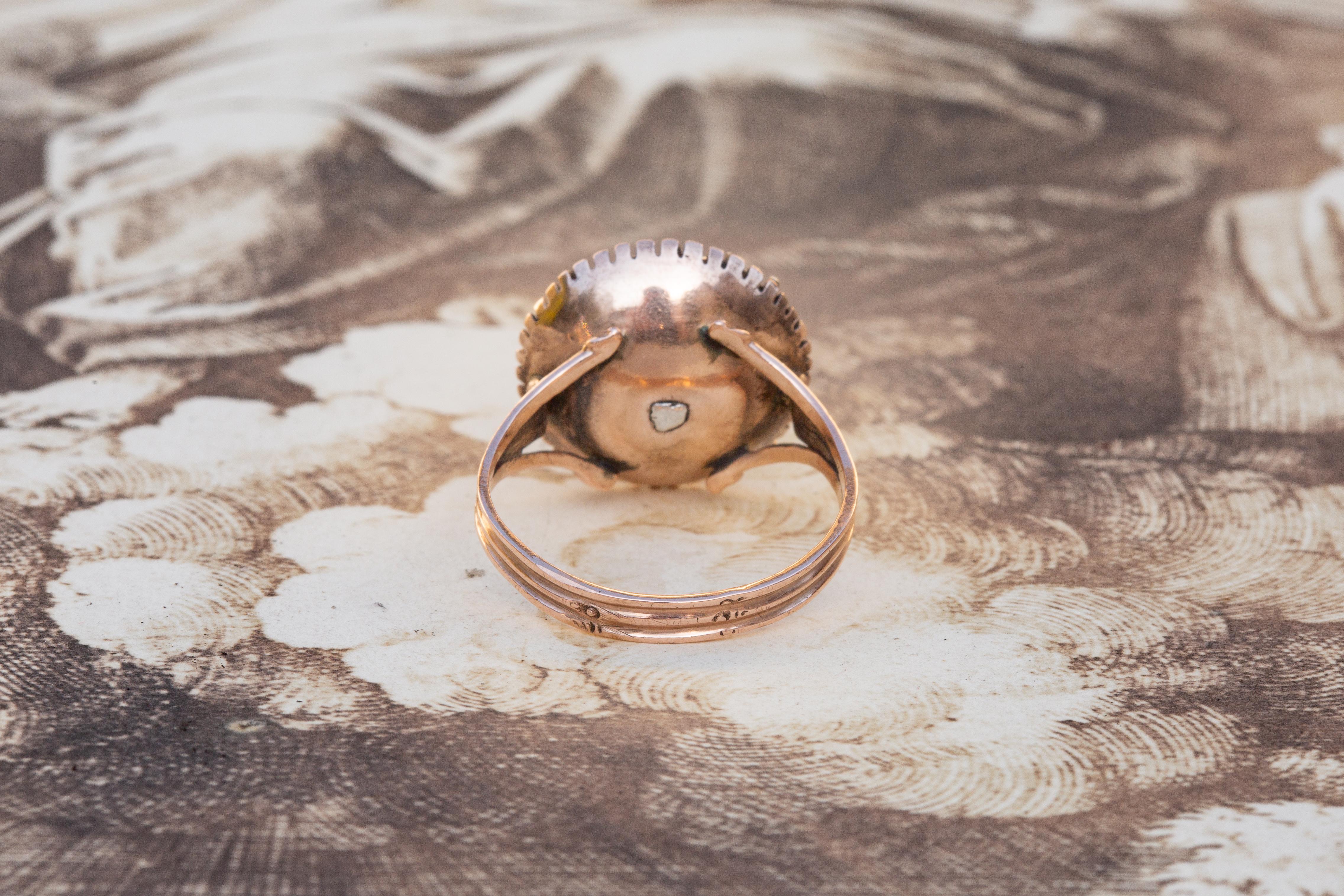 Rose Cut Antique Italian Traditional Garnet and Diamond Cluster Ring Georgian Era For Sale