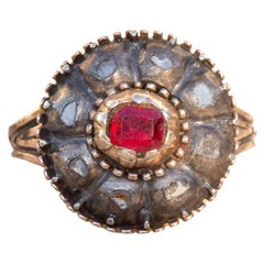 Antique Italian Traditional Garnet and Diamond Cluster Ring Georgian Era