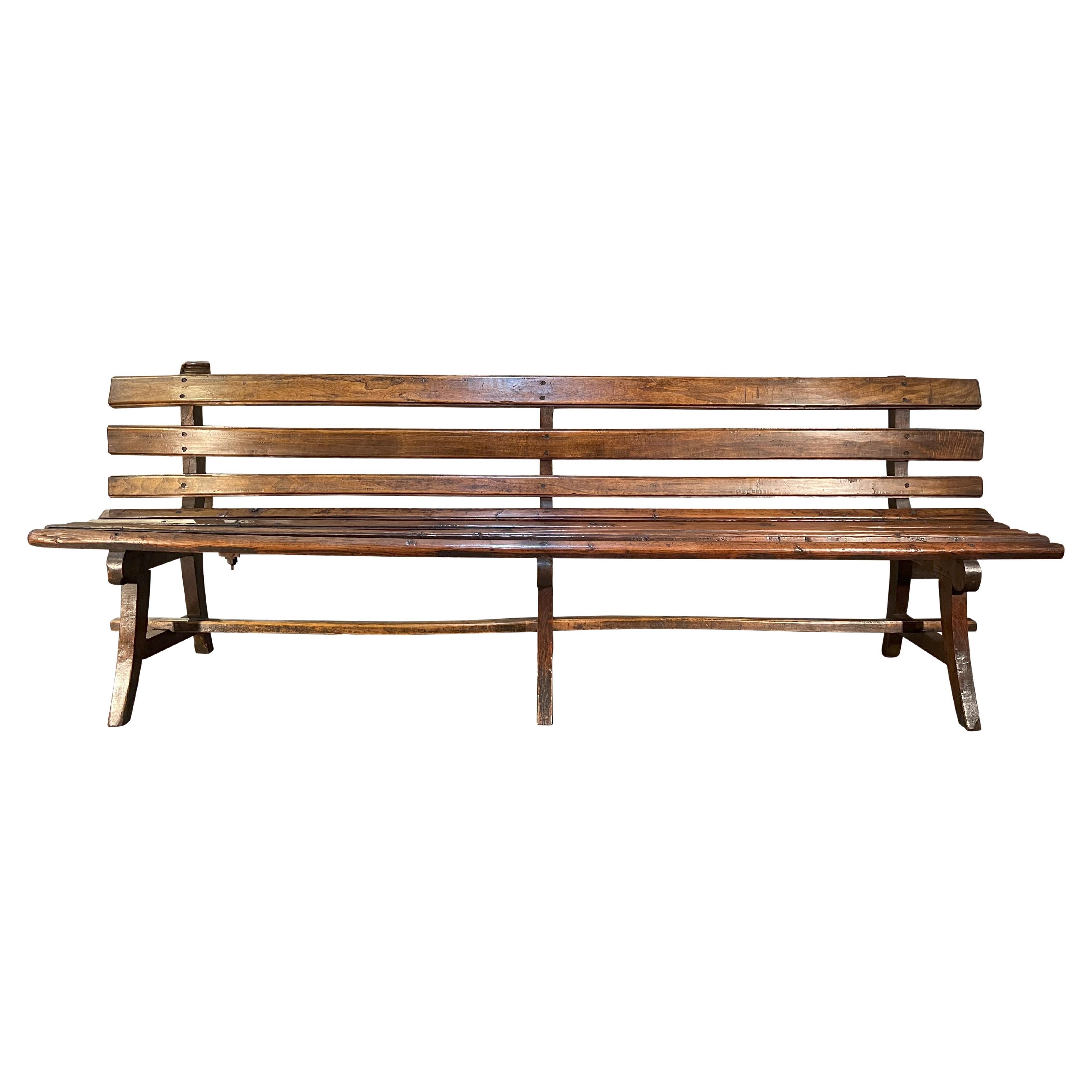 Antique Italian Train Station Long Bench For Sale