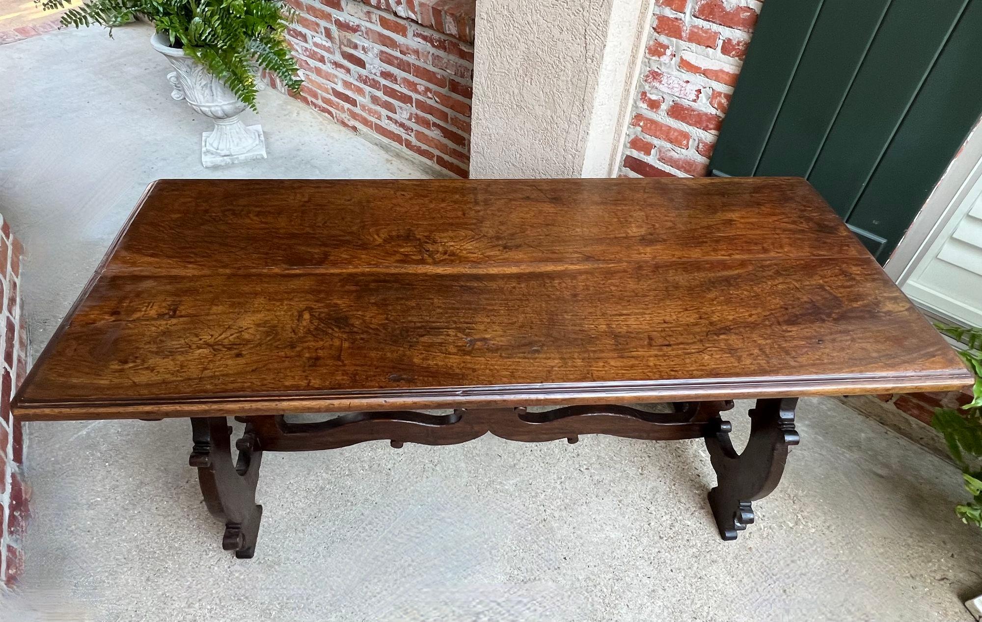Antique Italian Trestle Dining Table Desk Walnut 6 ft Console Table circa1800 For Sale 2