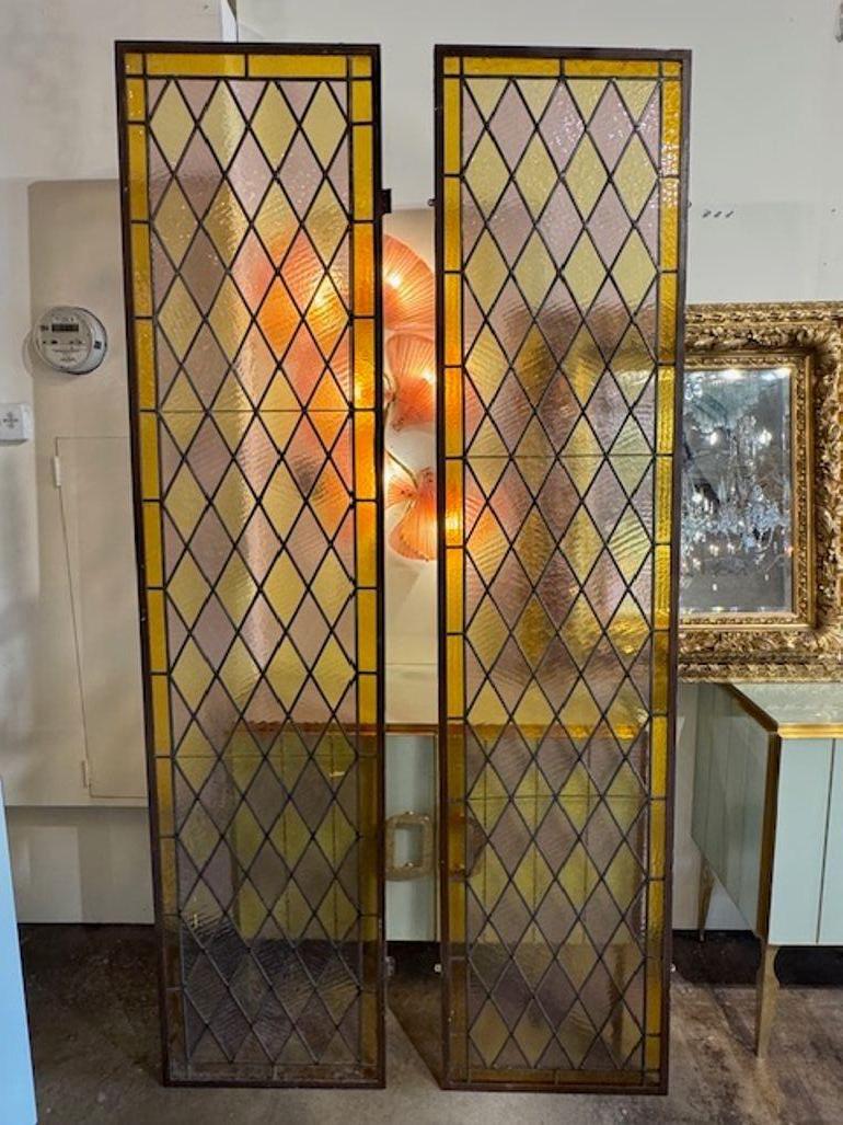 Metal Antique Italian Tri-Color Stain Glass Windows For Sale