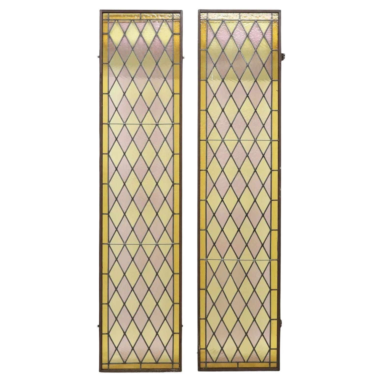 Antique Italian Tri-Color Stain Glass Windows For Sale