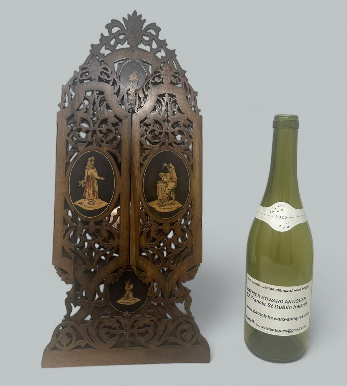 Antiguo Tríptico Italiano Sorrento Ware Nogal Muleta Espejo Plegable Ovalado 19th Ct en venta 4