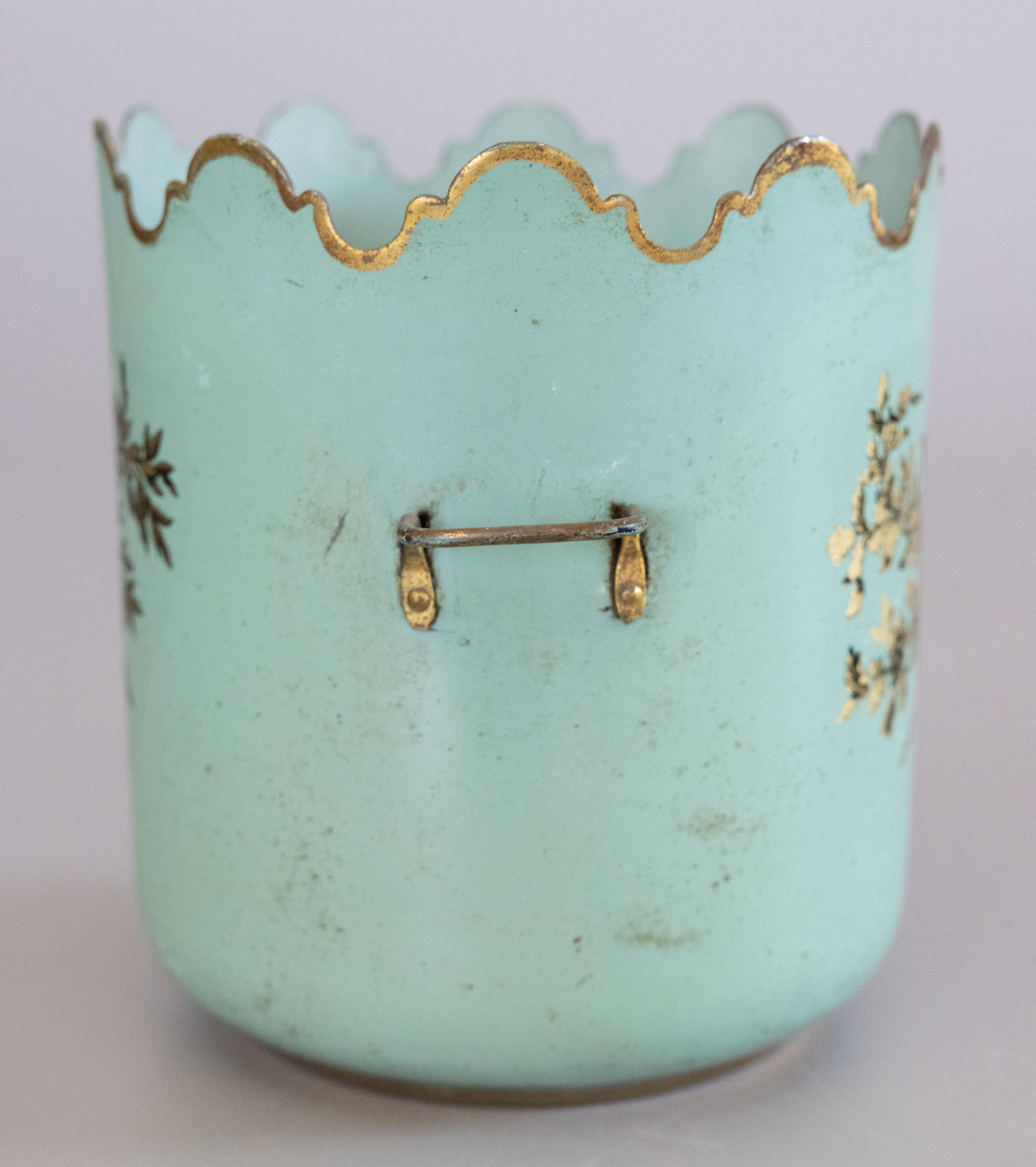 A lovely antique early 20th Century Italian turquoise and gilded tole monteith cache pot or jardiniere. Signed 