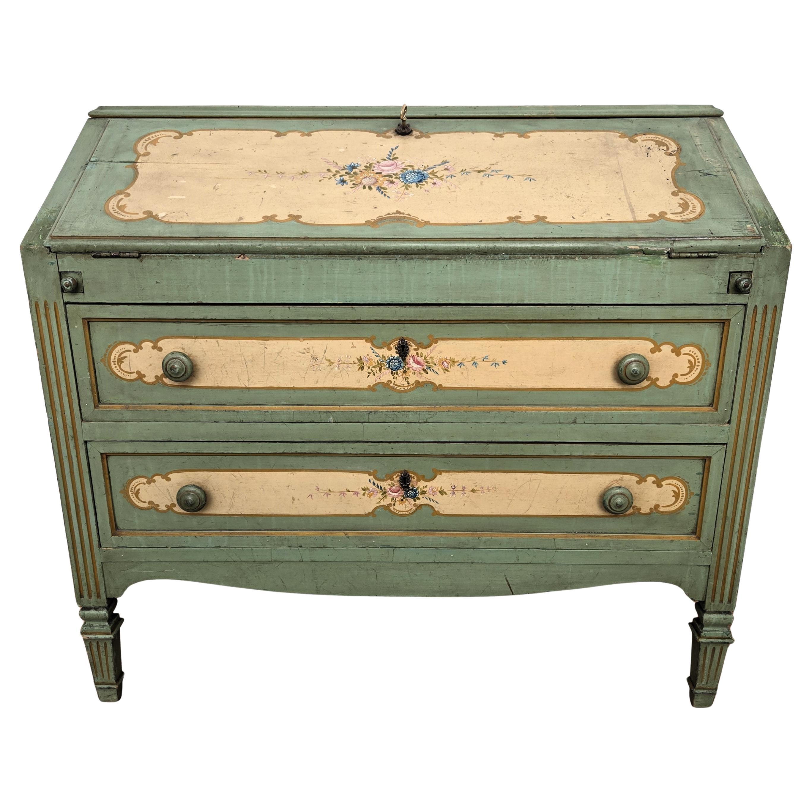 Antique Italian Tuscany Country Painted Wooden Commode Secretaire Desk