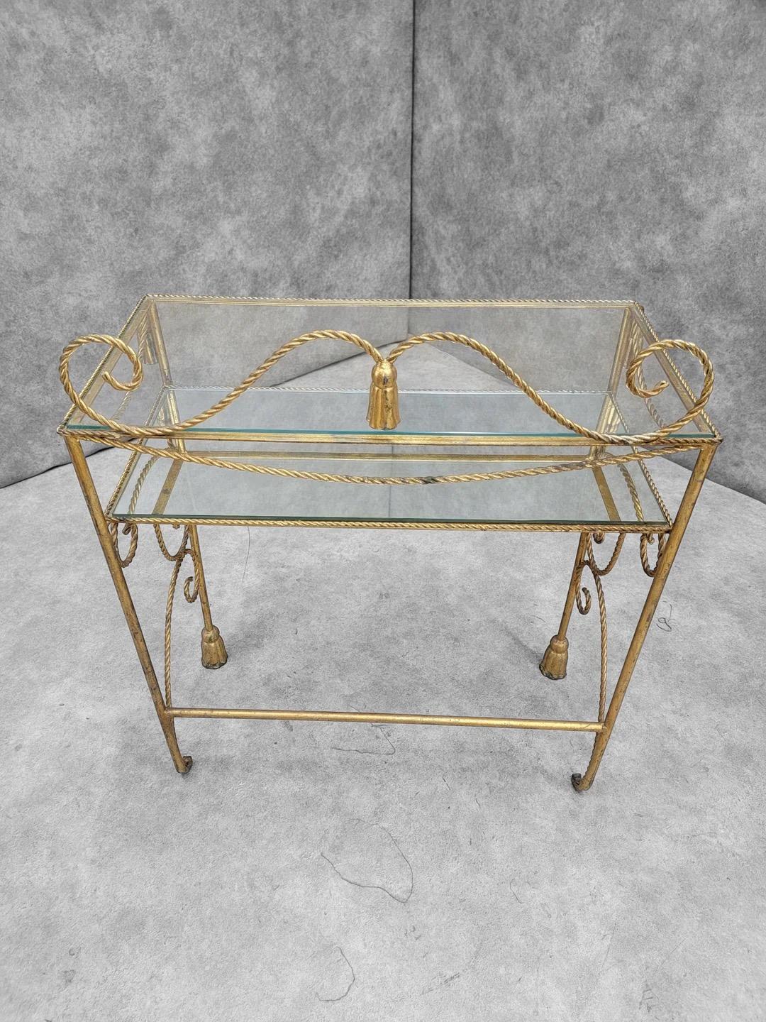 20th Century Antique Italian Two Tier Gilt Rope With Tassels Vanity/Dry-Bar Console Table For Sale