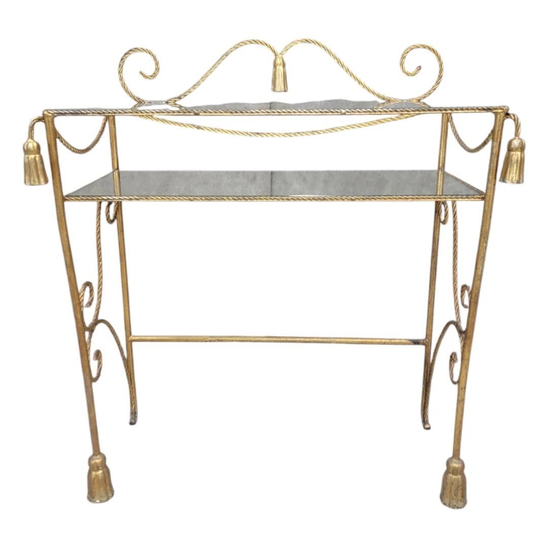 Antique Italian Two Tier Gilt Rope With Tassels Vanity/Dry-Bar Console Table For Sale 1