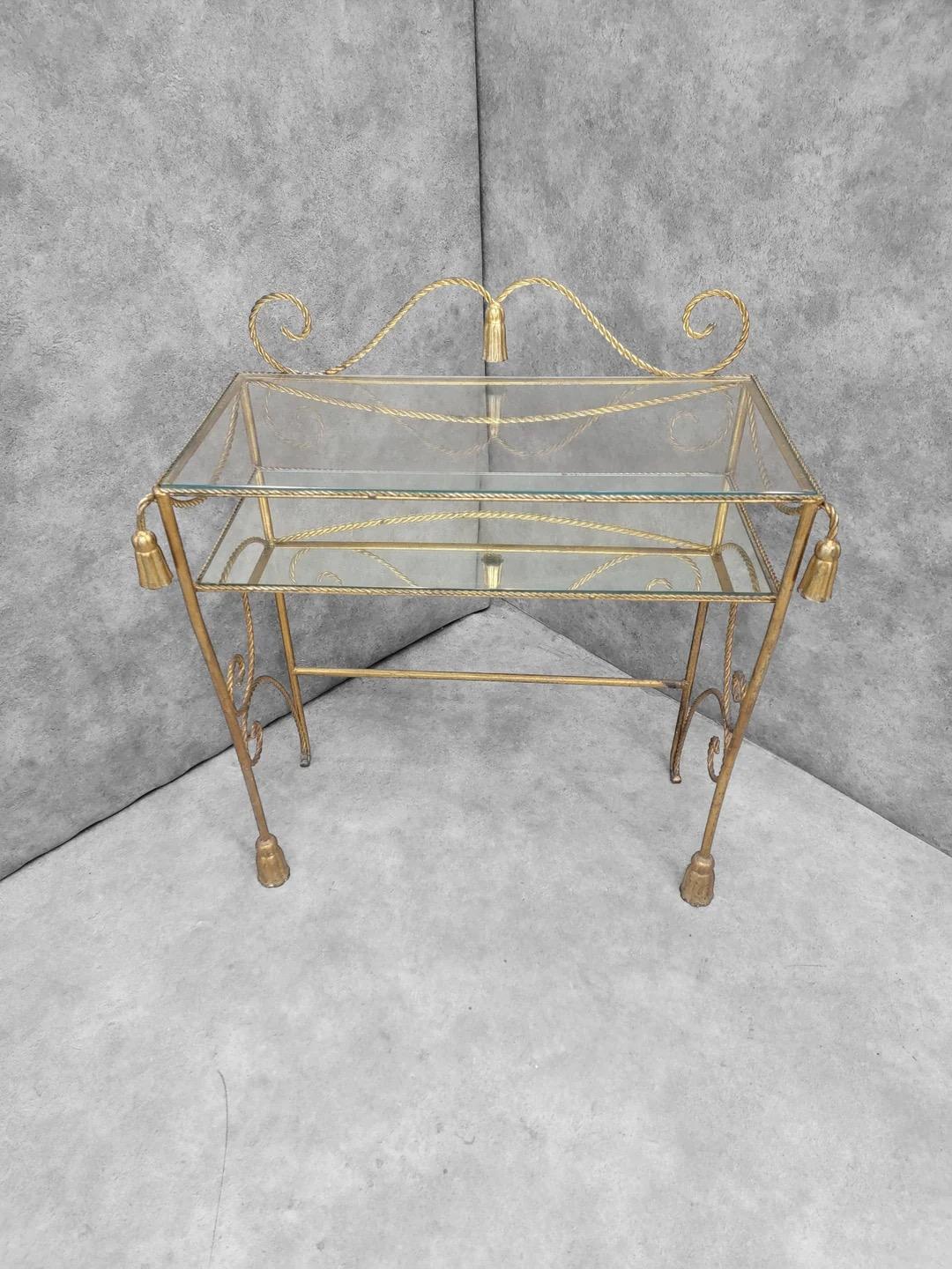 Antique Italian Two Tier Gilt Rope With Tassels Vanity/Dry-Bar Console Table For Sale 2