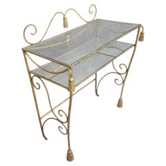 Antique Italian Two Tier Gilt Rope With Tassels Vanity/Dry-Bar Console Table