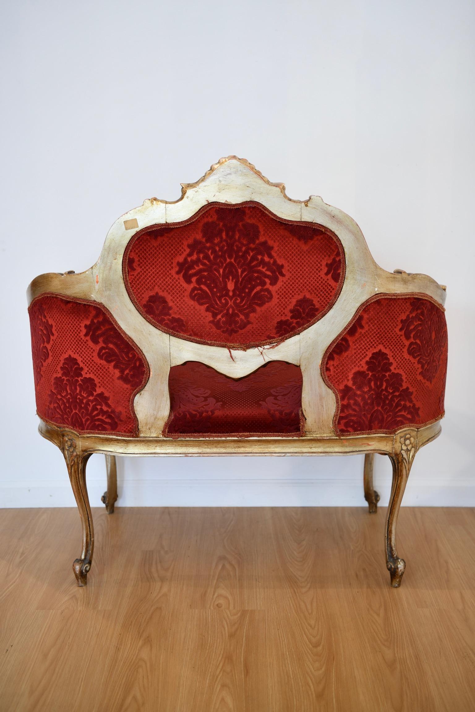 Antique Italian Upholstered Settee 6