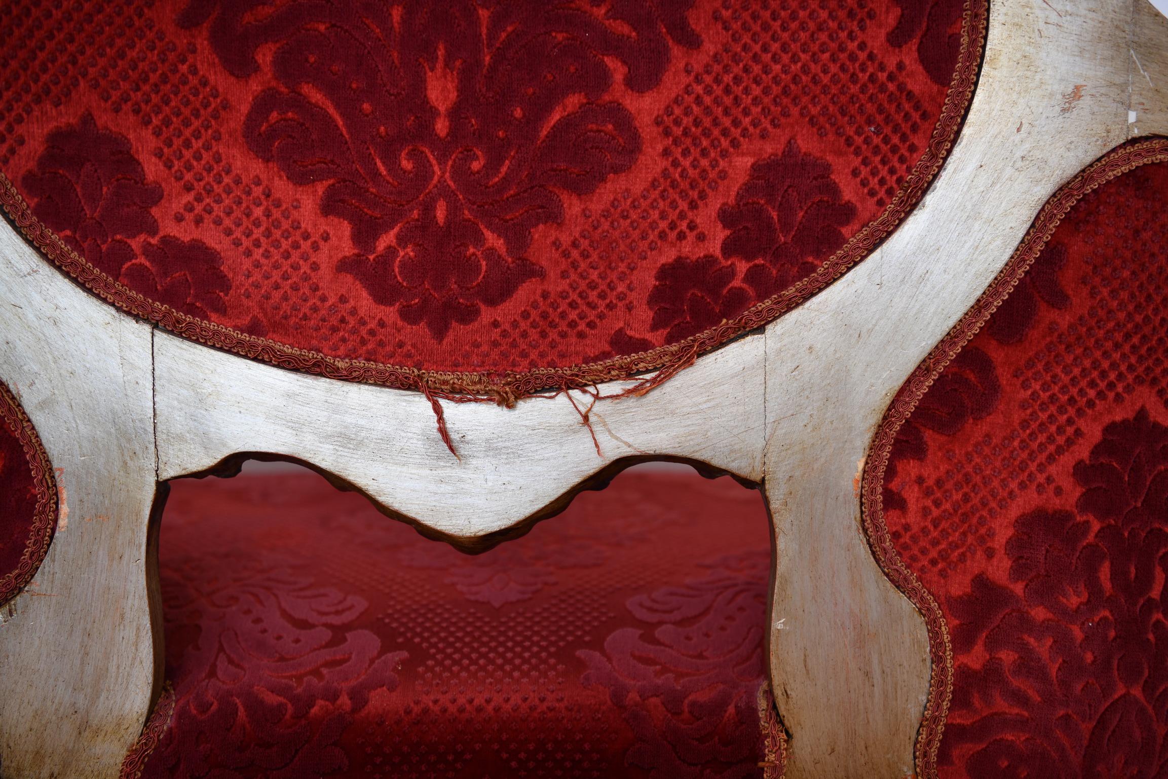 Antique Italian Upholstered Settee 7