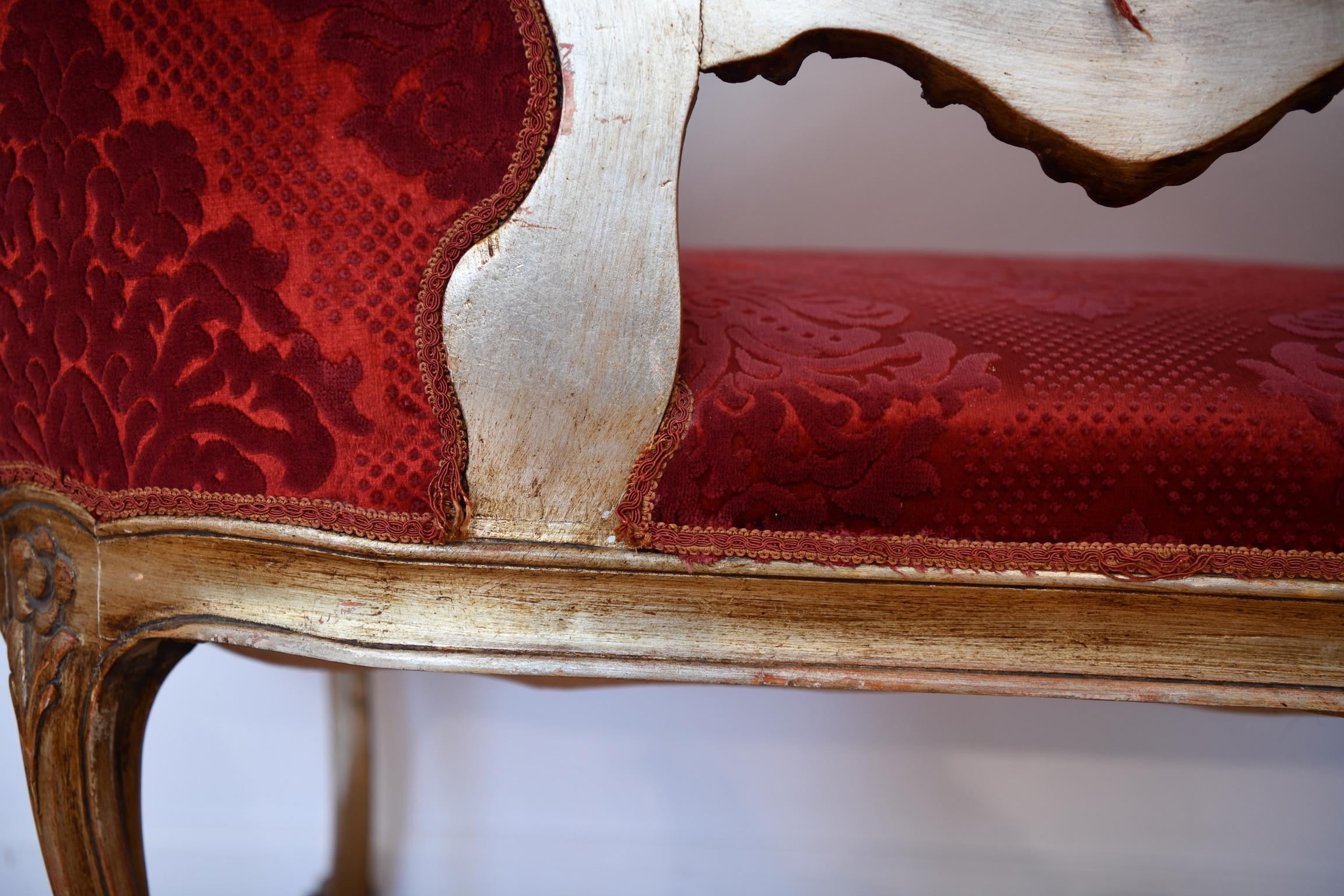 Antique Italian Upholstered Settee 8