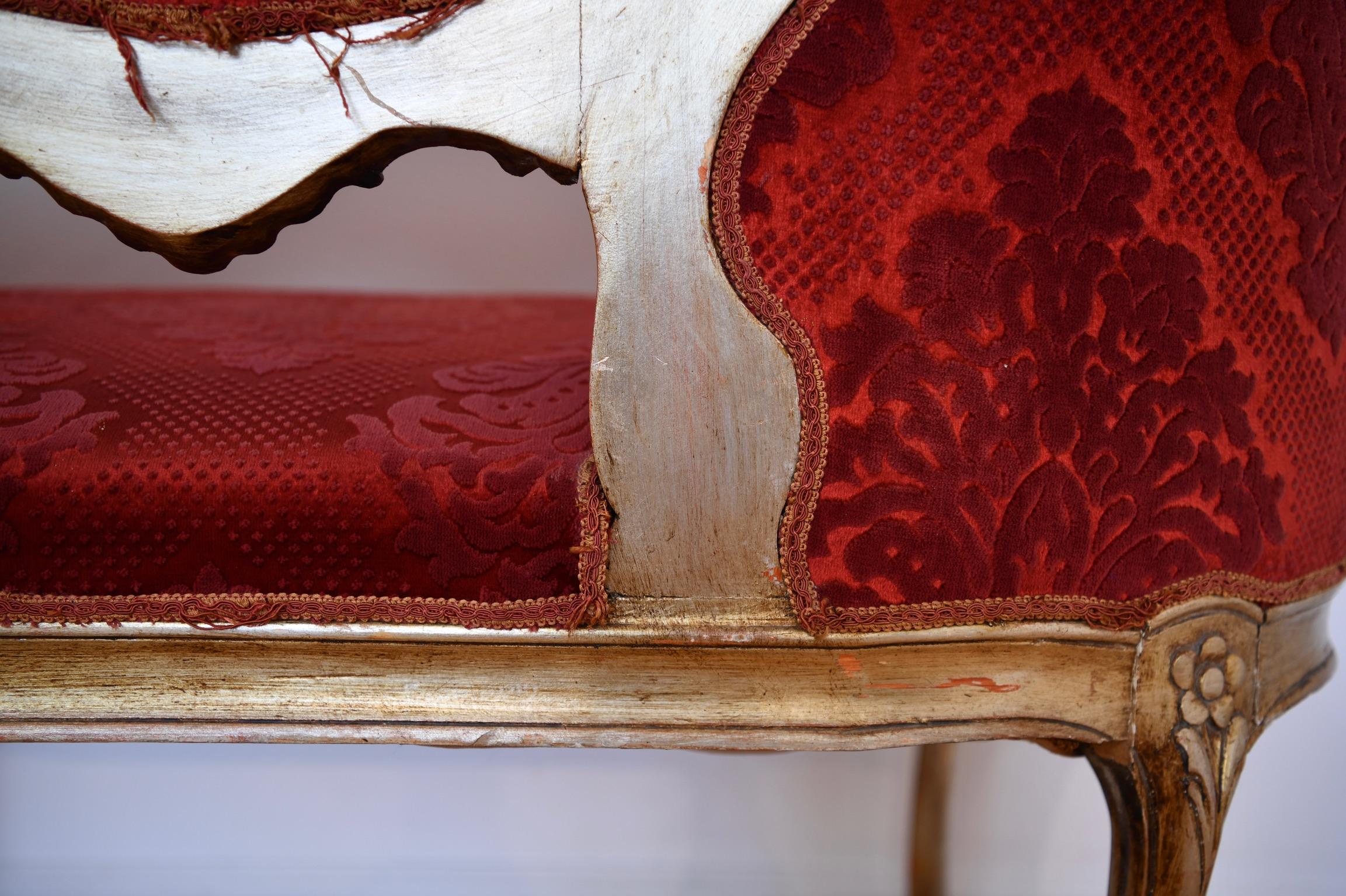 Antique Italian Upholstered Settee 9
