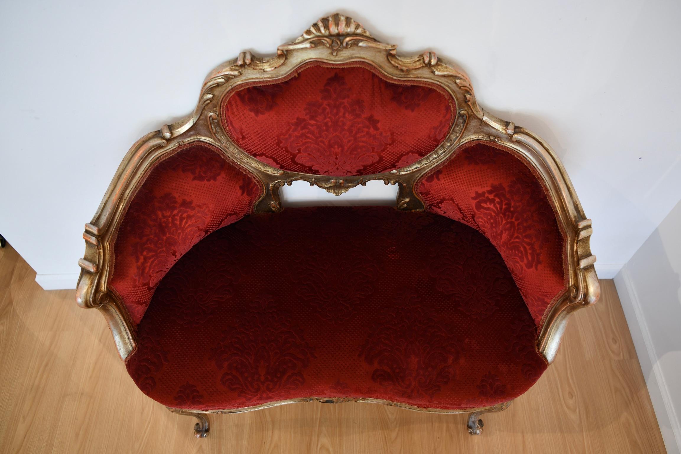 Velvet Antique Italian Upholstered Settee