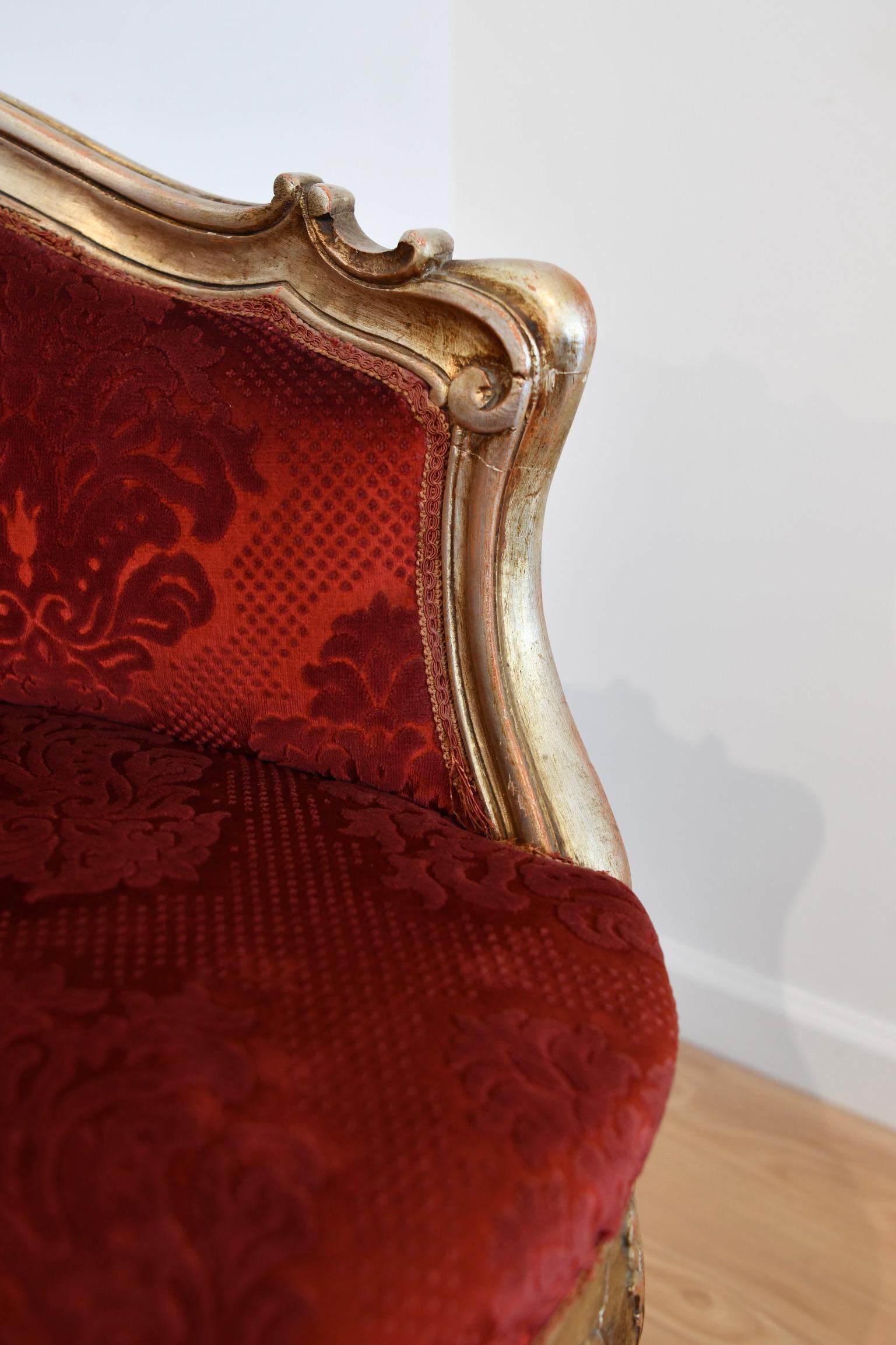 Antique Italian Upholstered Settee 1