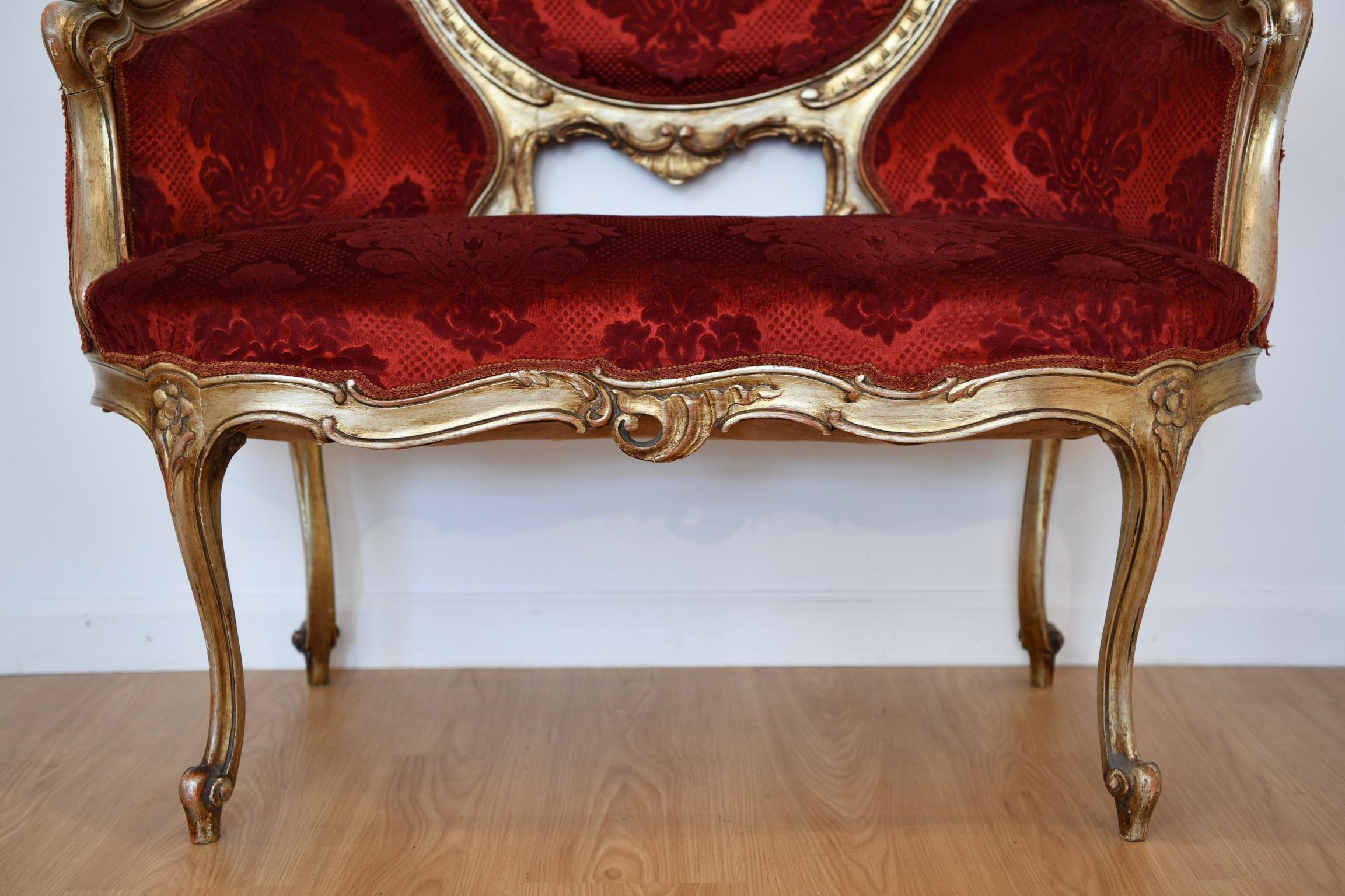 Antique Italian Upholstered Settee 3