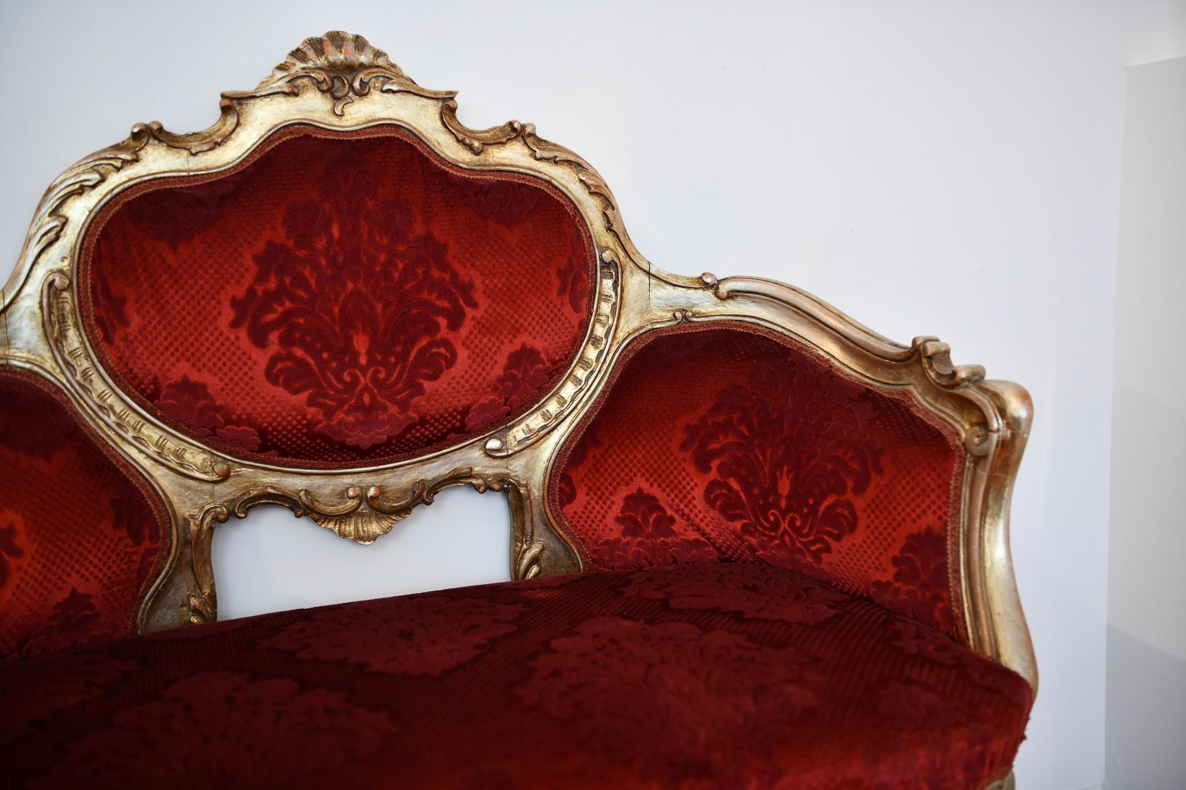 Antique Italian Upholstered Settee 4