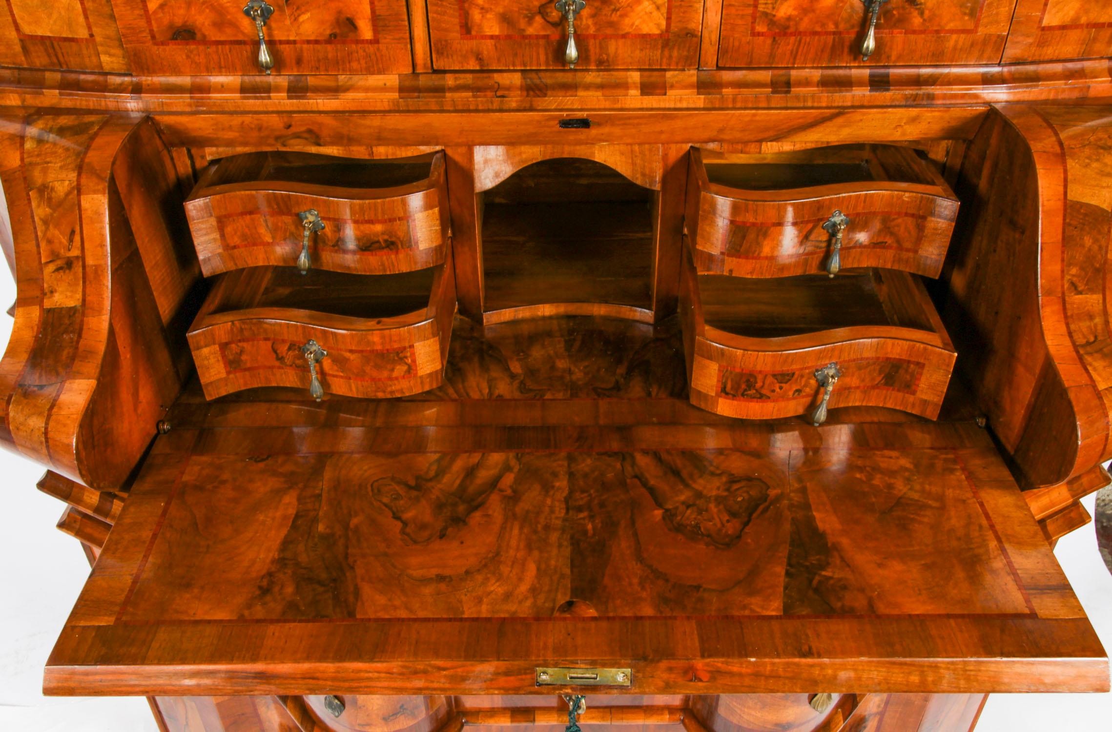 Antique Italian Venetian Burr Walnut Bureau Bookcase 19th Century For Sale 7