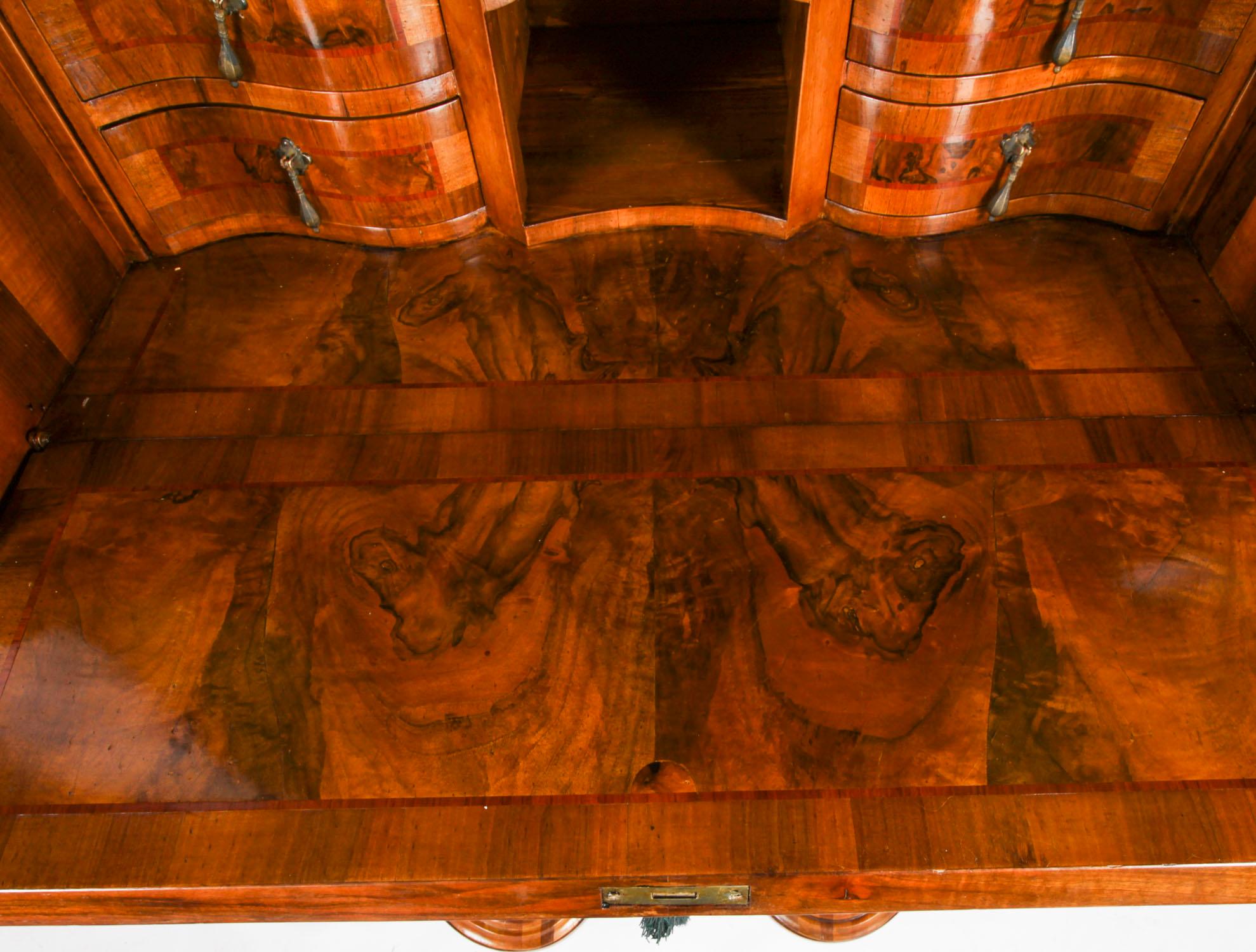 Antique Italian Venetian Burr Walnut Bureau Bookcase 19th Century For Sale 11