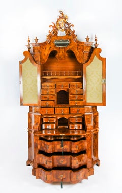 Antique Italian Venetian Burr Walnut Bureau Bookcase 19th Century