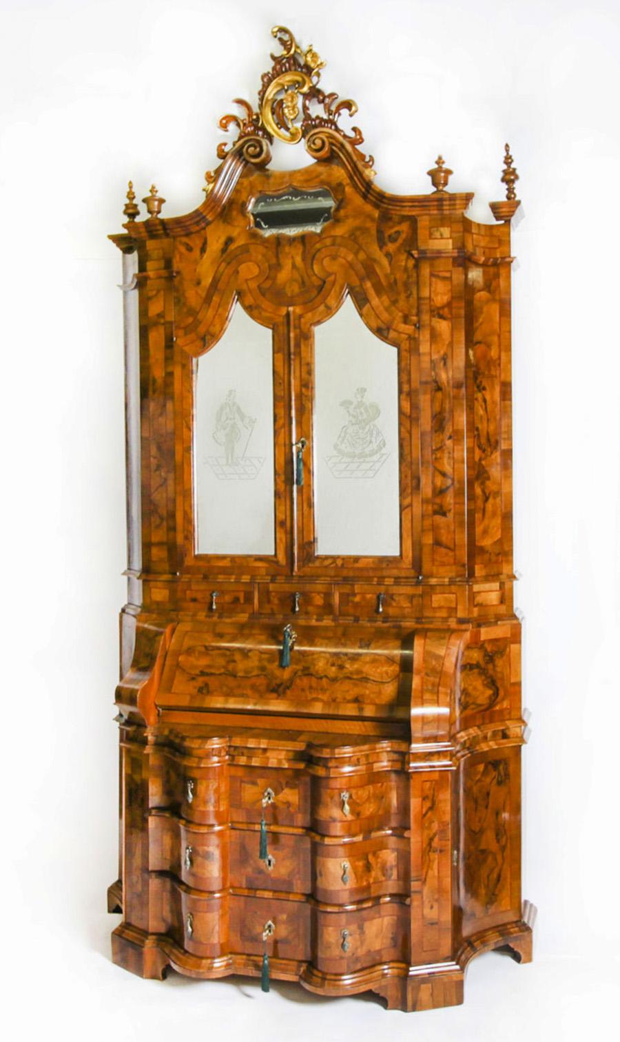 Antique Italian Venetian Burr Walnut Bureau Bookcase 19th Century For Sale 16