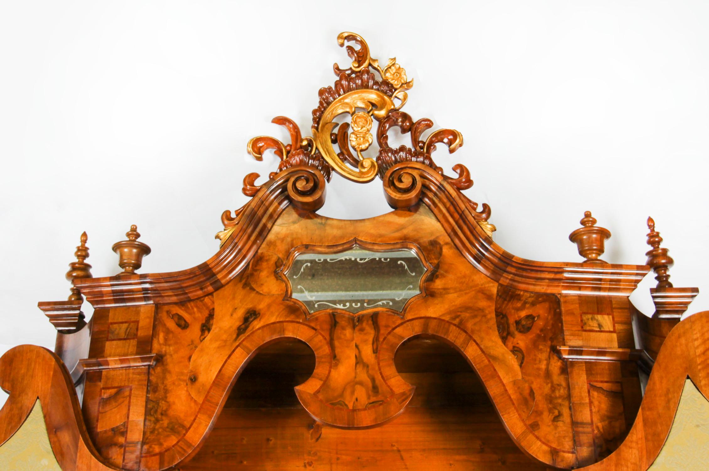 Antique Italian Venetian Burr Walnut Bureau Bookcase 19th Century For Sale 1