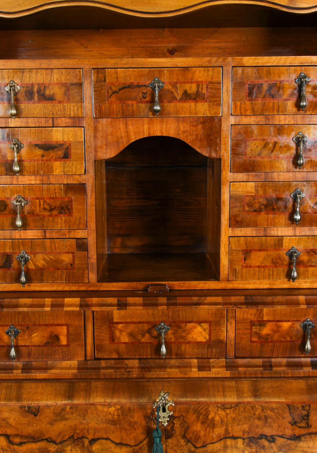 Antique Italian Venetian Burr Walnut Bureau Bookcase 19th Century For Sale 2