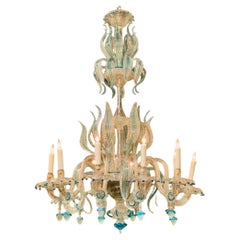 Antique Italian Venetian Chandelier with Blue Accents