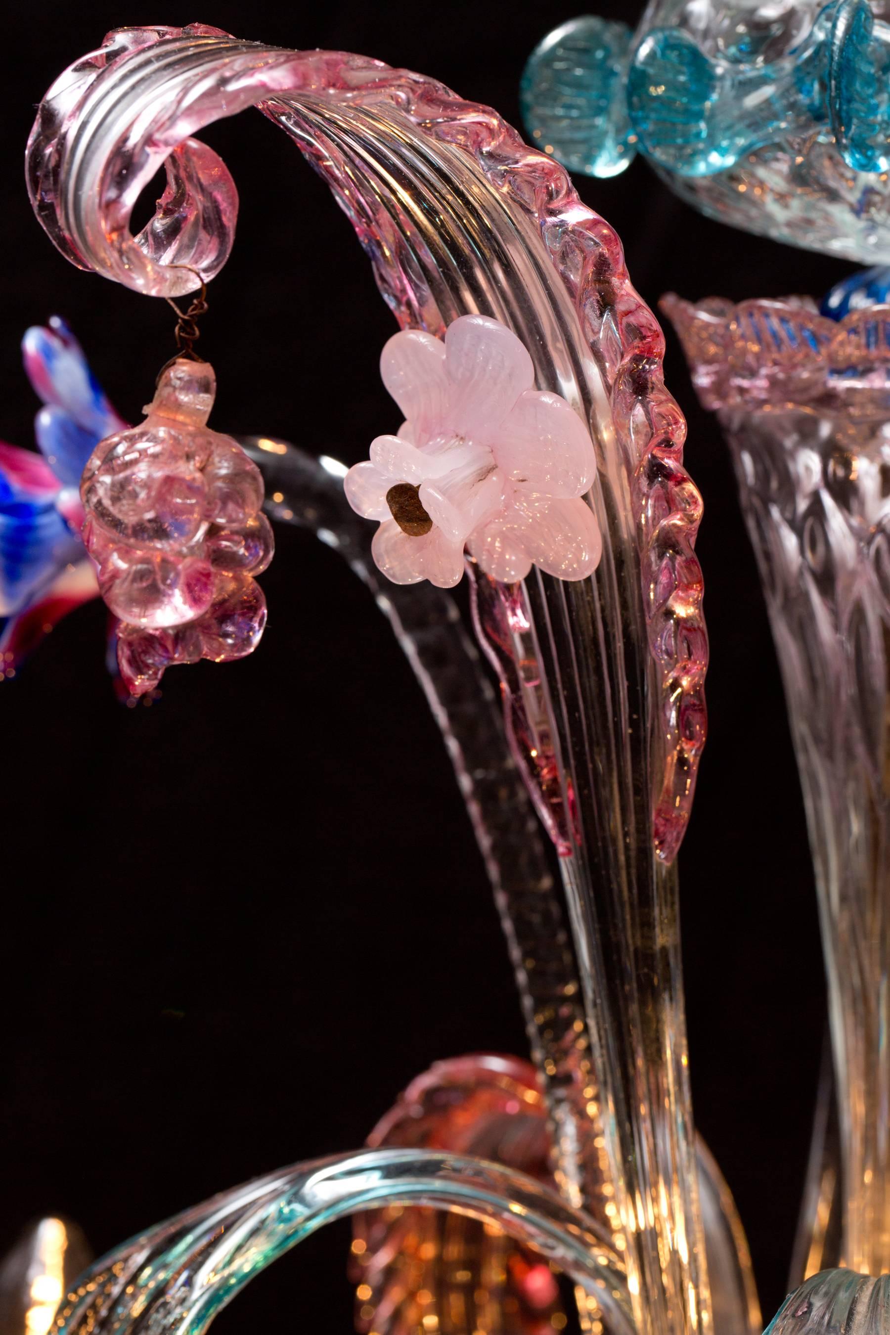 Antique Italian Venetian Chandelier with Colored Murano Glass 2