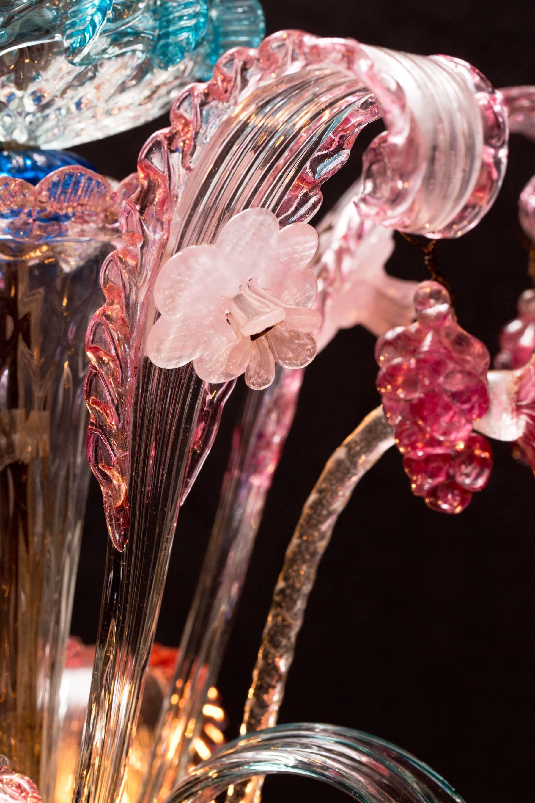 Antique Italian Venetian Chandelier with Colored Murano Glass 4