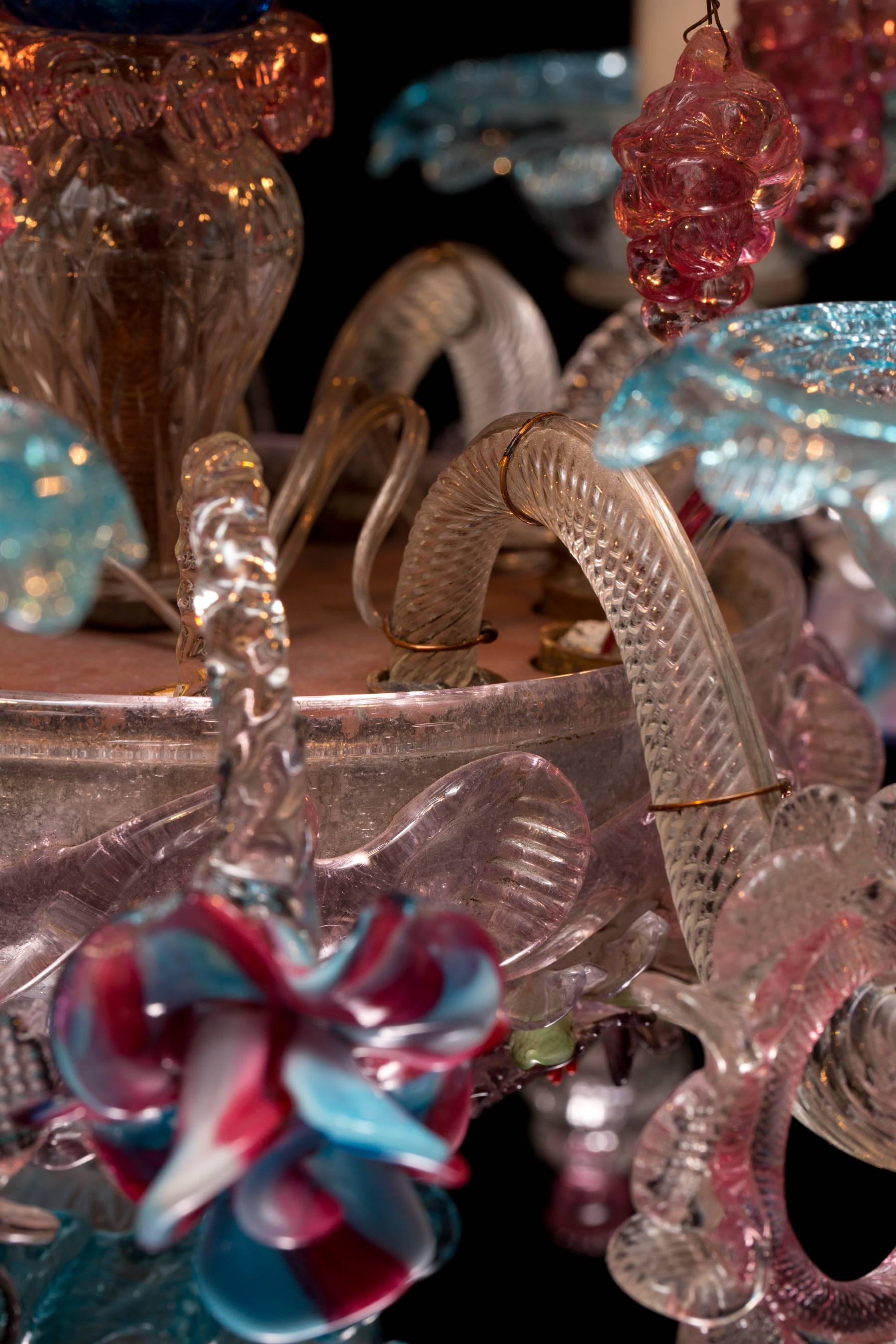 Art Nouveau Antique Italian Venetian Chandelier with Colored Murano Glass
