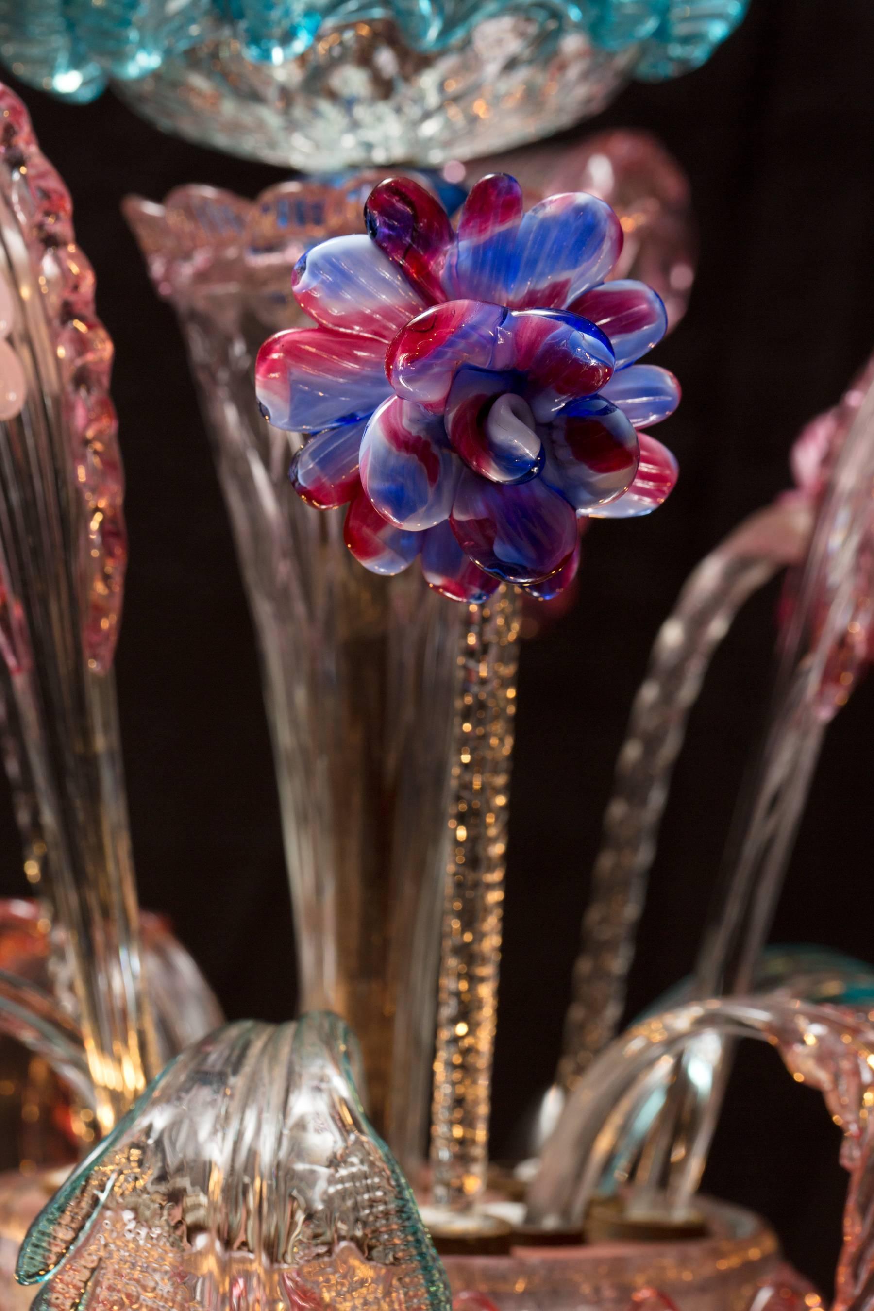 Antique Italian Venetian Chandelier with Colored Murano Glass In Good Condition In Vienna, AT