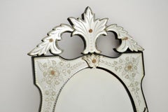 Miroir vénitien italien ancien en verre gravé