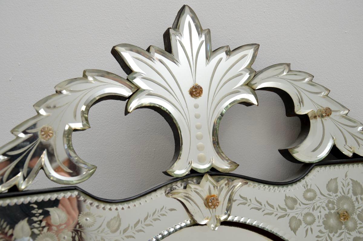 Antiguo Espejo Italiano Veneciano de Vidrio Grabado en Bueno estado para la venta en London, GB