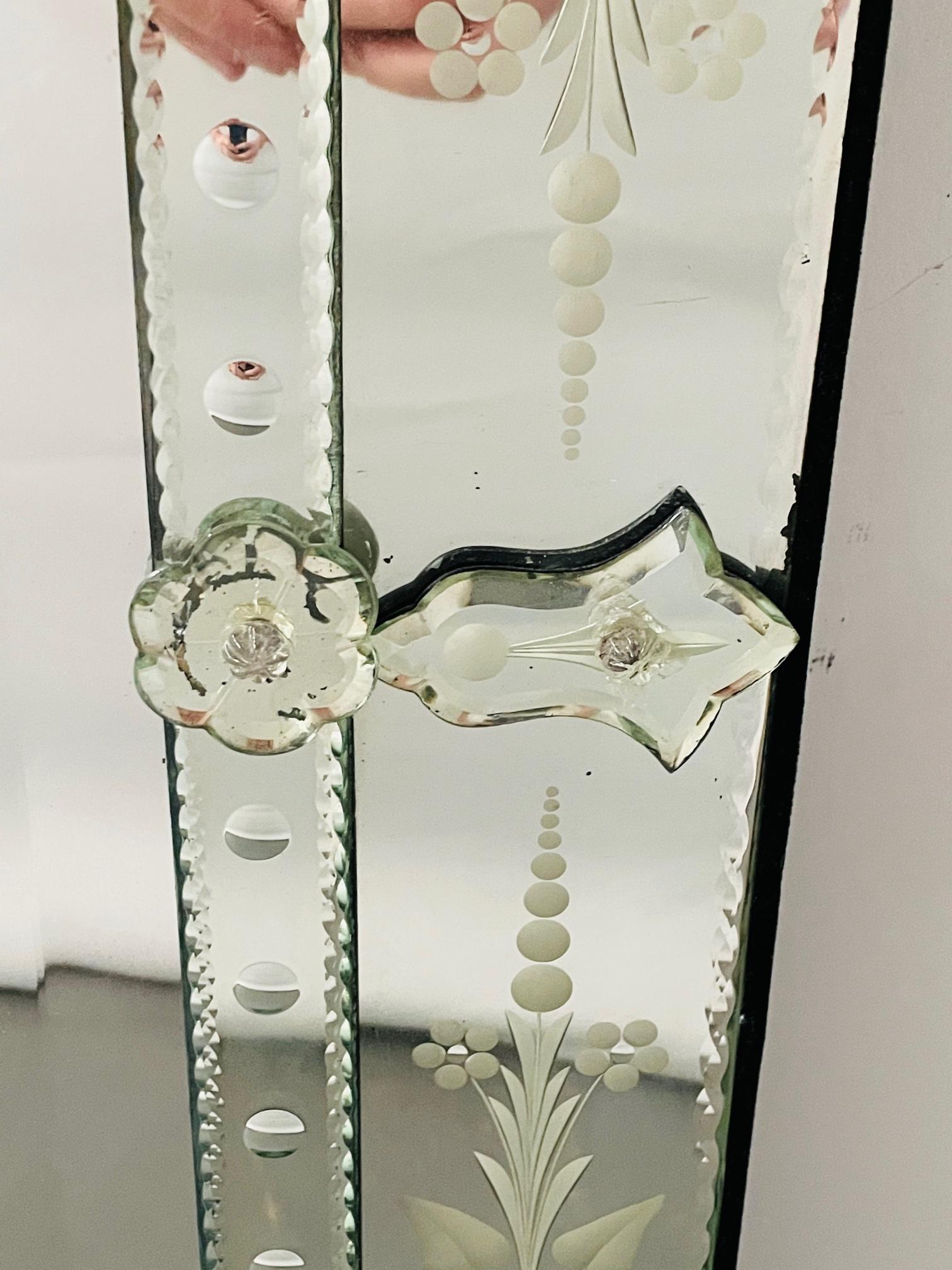 Antique Italian Venetian Etched Glass Mirror 3