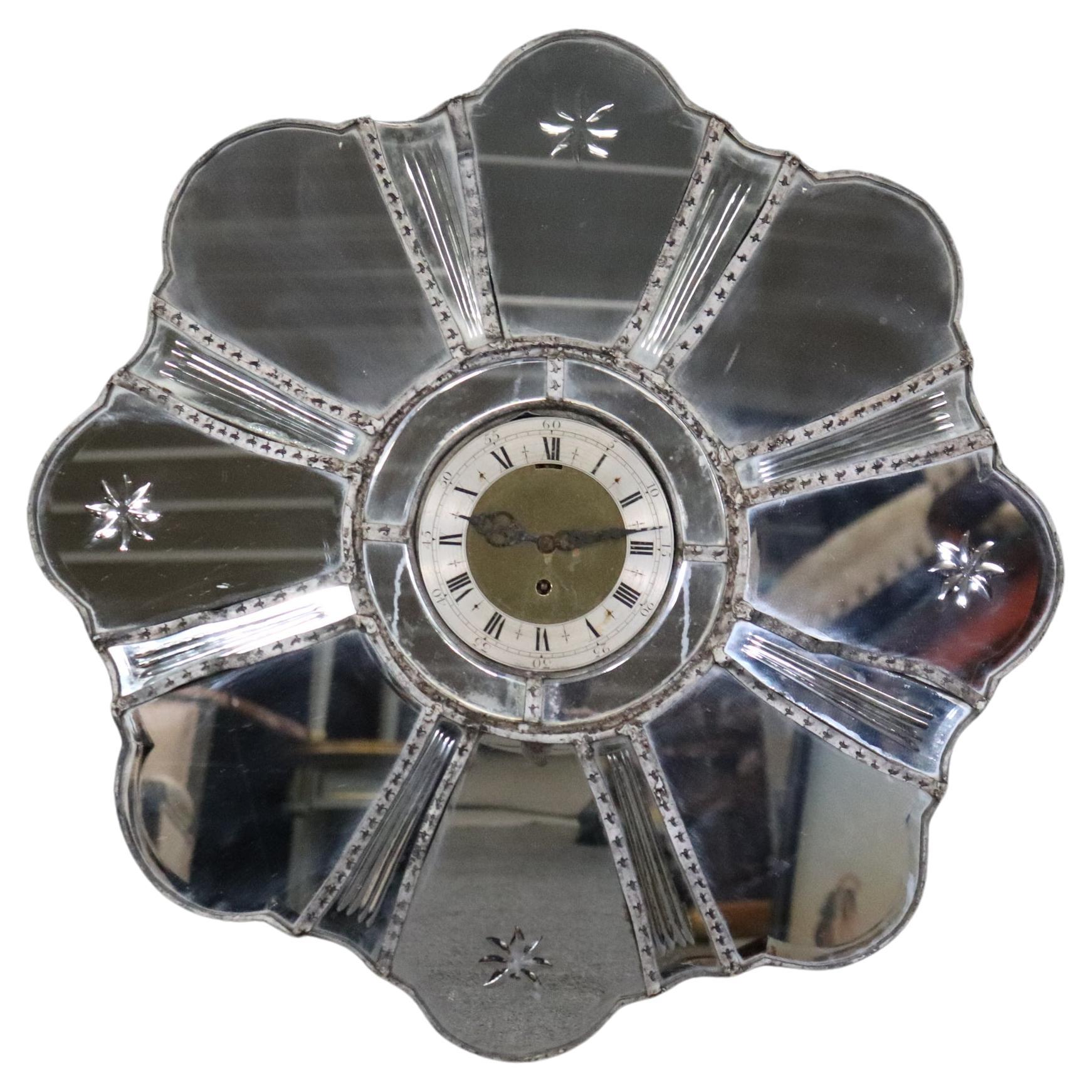 Antiguo Reloj de Pared Veneciano Italiano con Espejo Grabado