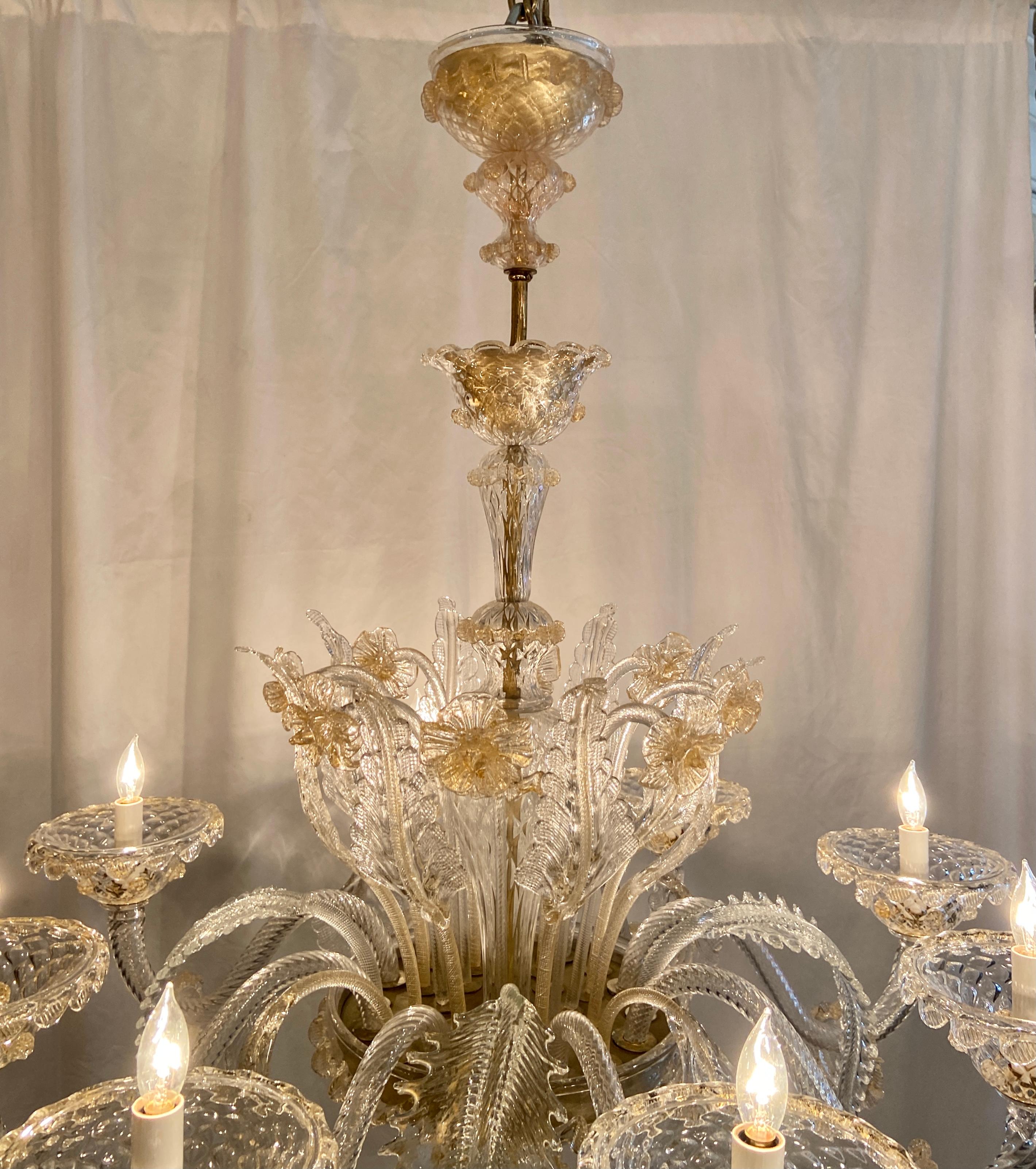 Antique Italian Venetian Glass 8-Light Chandelier, Circa 1930s-1940s In Good Condition In New Orleans, LA