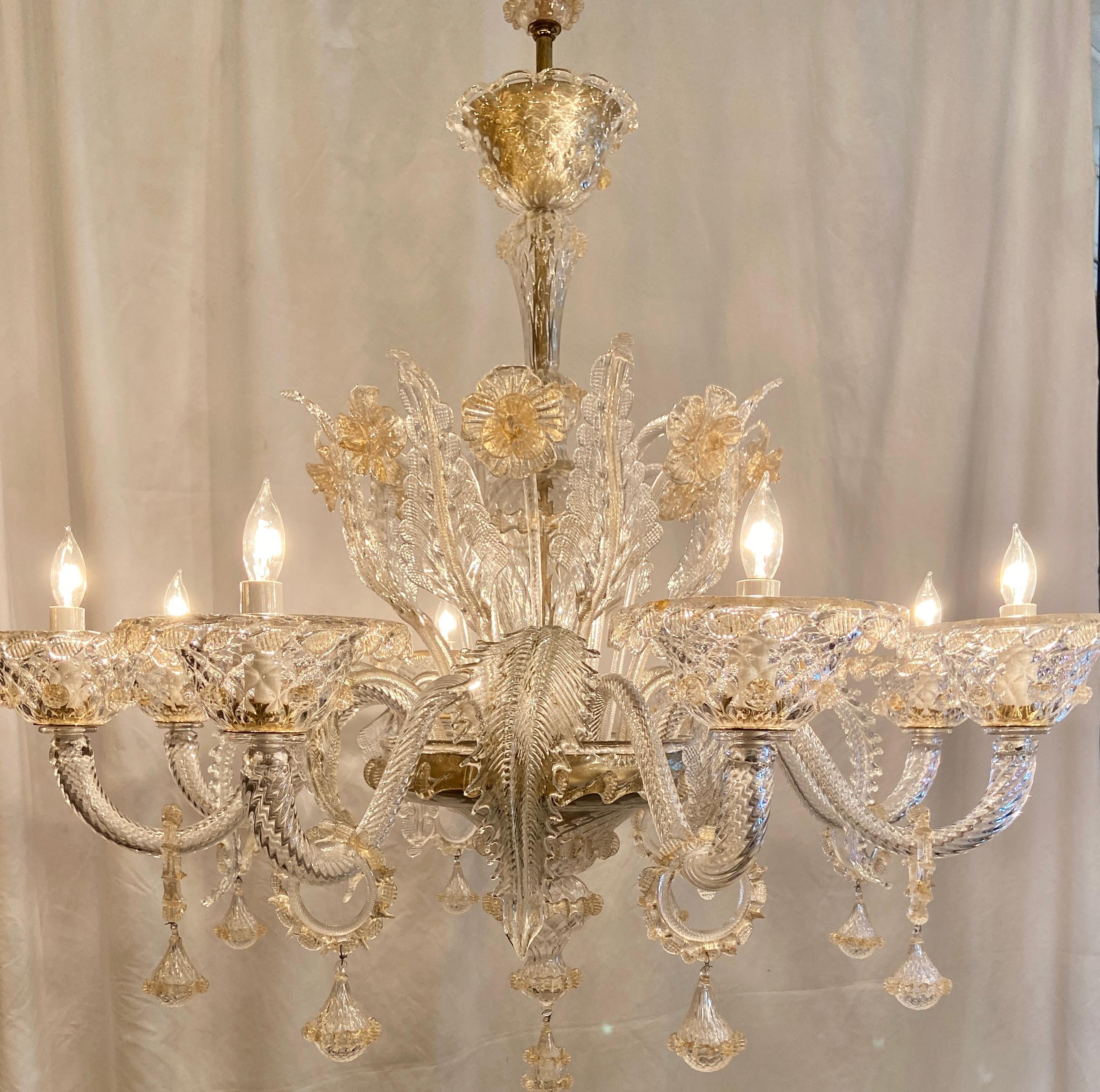 20th Century Antique Italian Venetian Glass 8-Light Chandelier, Circa 1930s-1940s