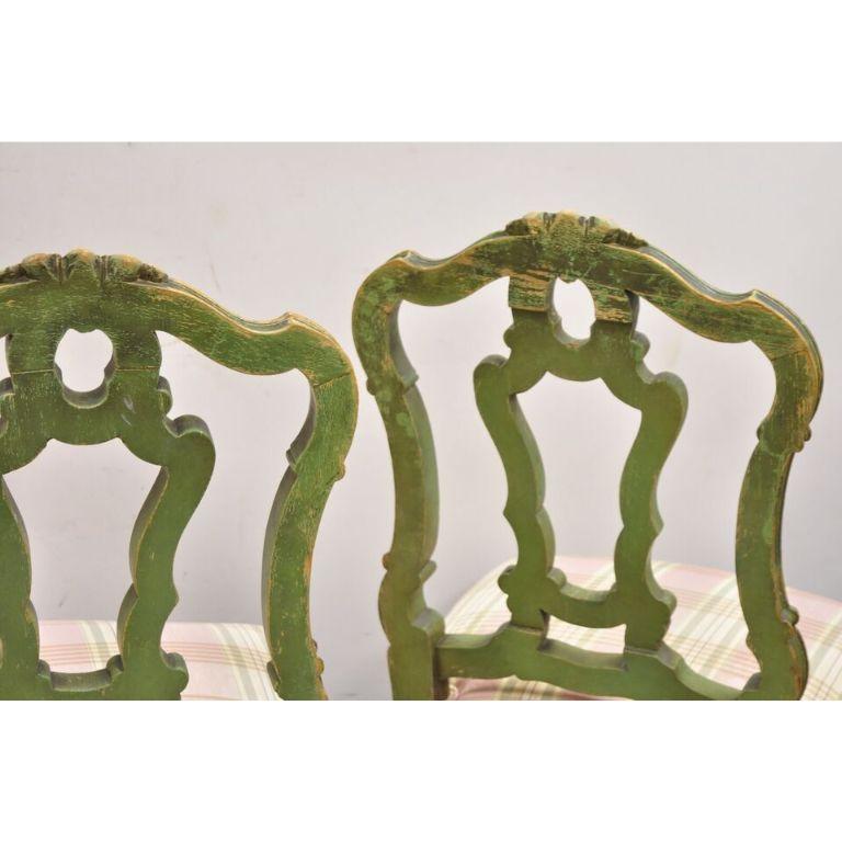Chaises d'appoint de salle à manger vénitiennes anciennes peintes à la main à motifs floraux verts - lot de 4 en vente 2