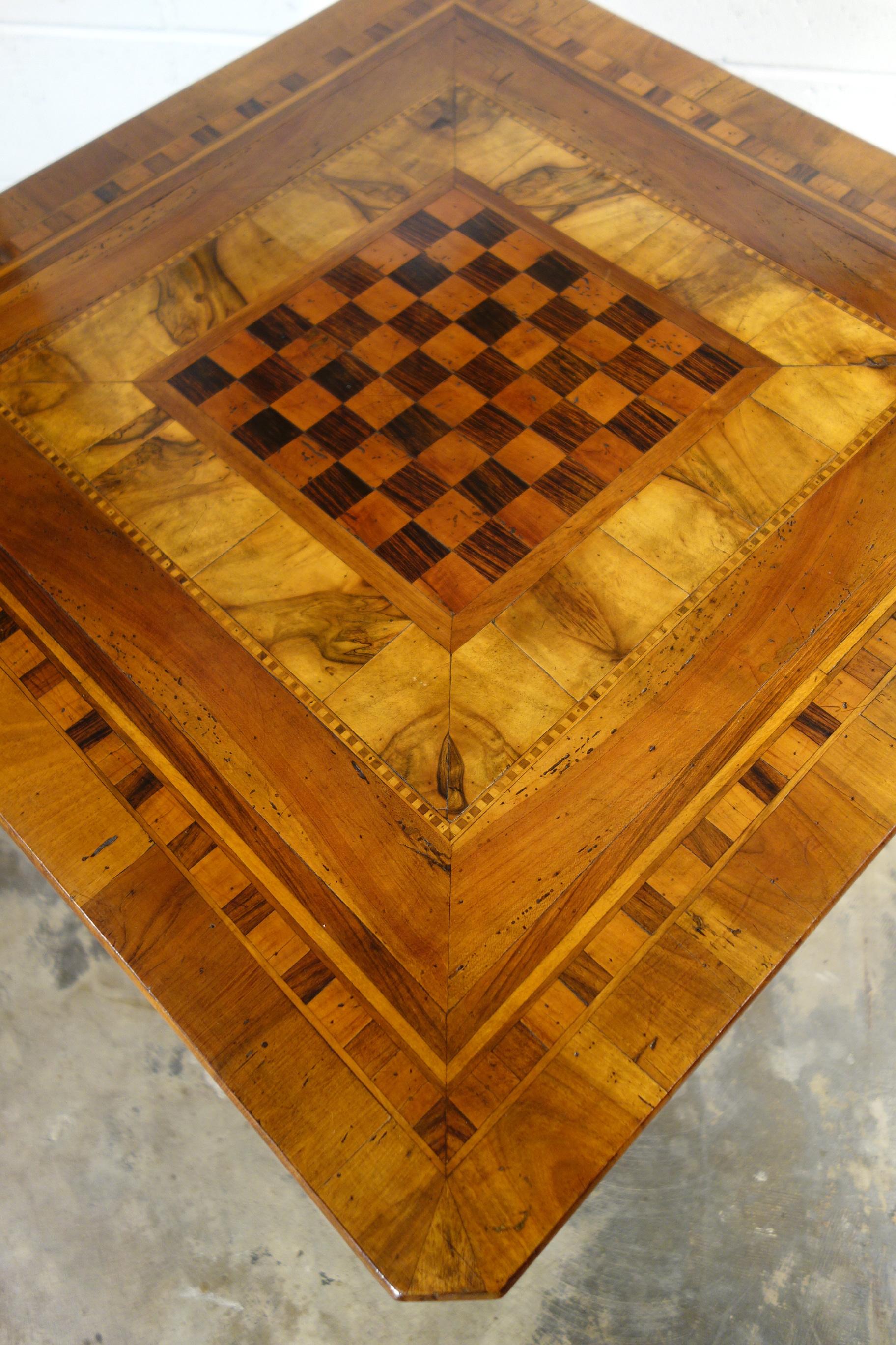 19th Century Italian Venetian Louis XVI Walnut Burl Inlaid Veneer Game Table 5