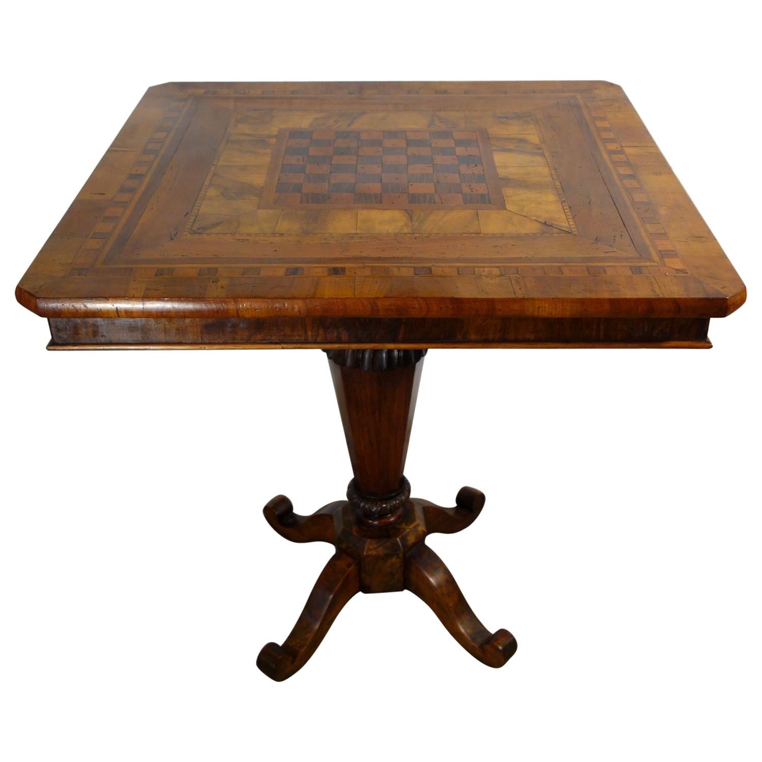 19th Century Italian Venetian Louis XVI Walnut Burl Inlaid Veneer Game Table