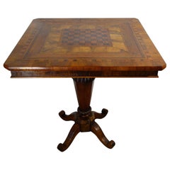 19th Century Italian Venetian Louis XVI Walnut Burl Inlaid Veneer Game Table