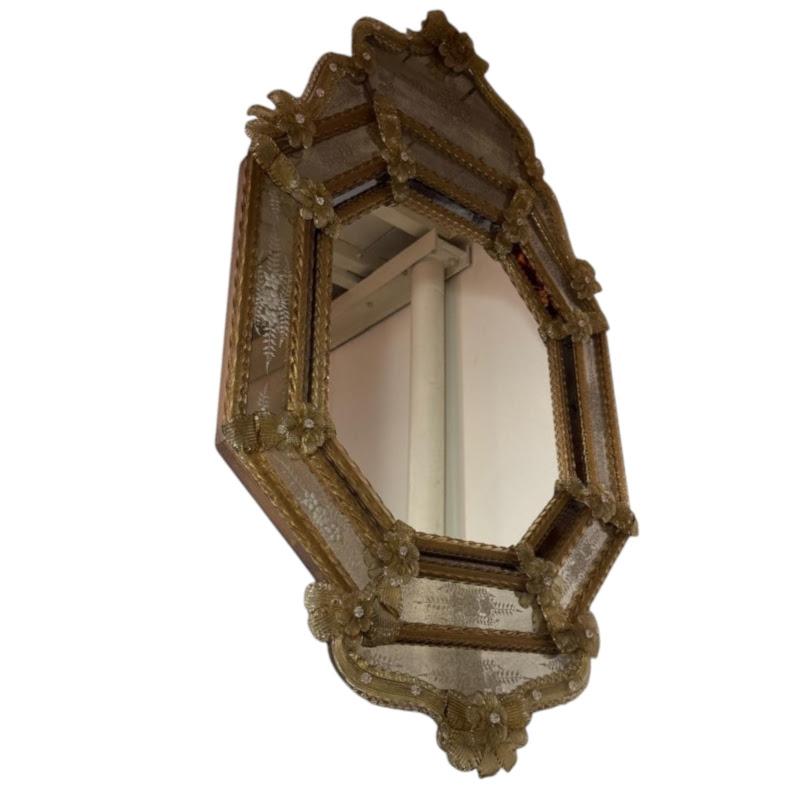 Antique Italian Venetian Murano Glass Antiqued Wall Mirror For Sale 5